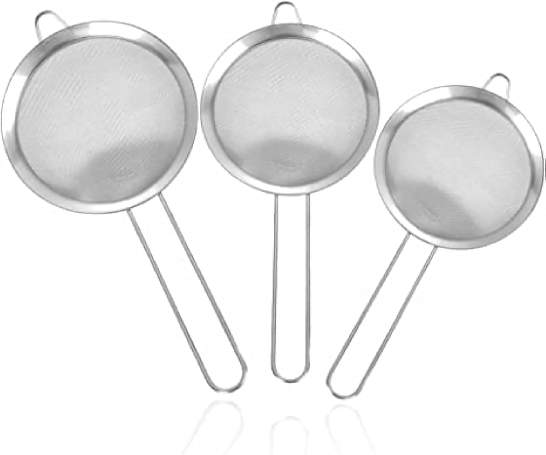 MARKQ Tea Strainer 7cm 8cm 10cm Stainless Steel Fine Mesh Sieve with with Handle for Sifting Loose Tea Cocktail Juice Oil Flour Spices Cooking Baking Sifter, Pack of 3