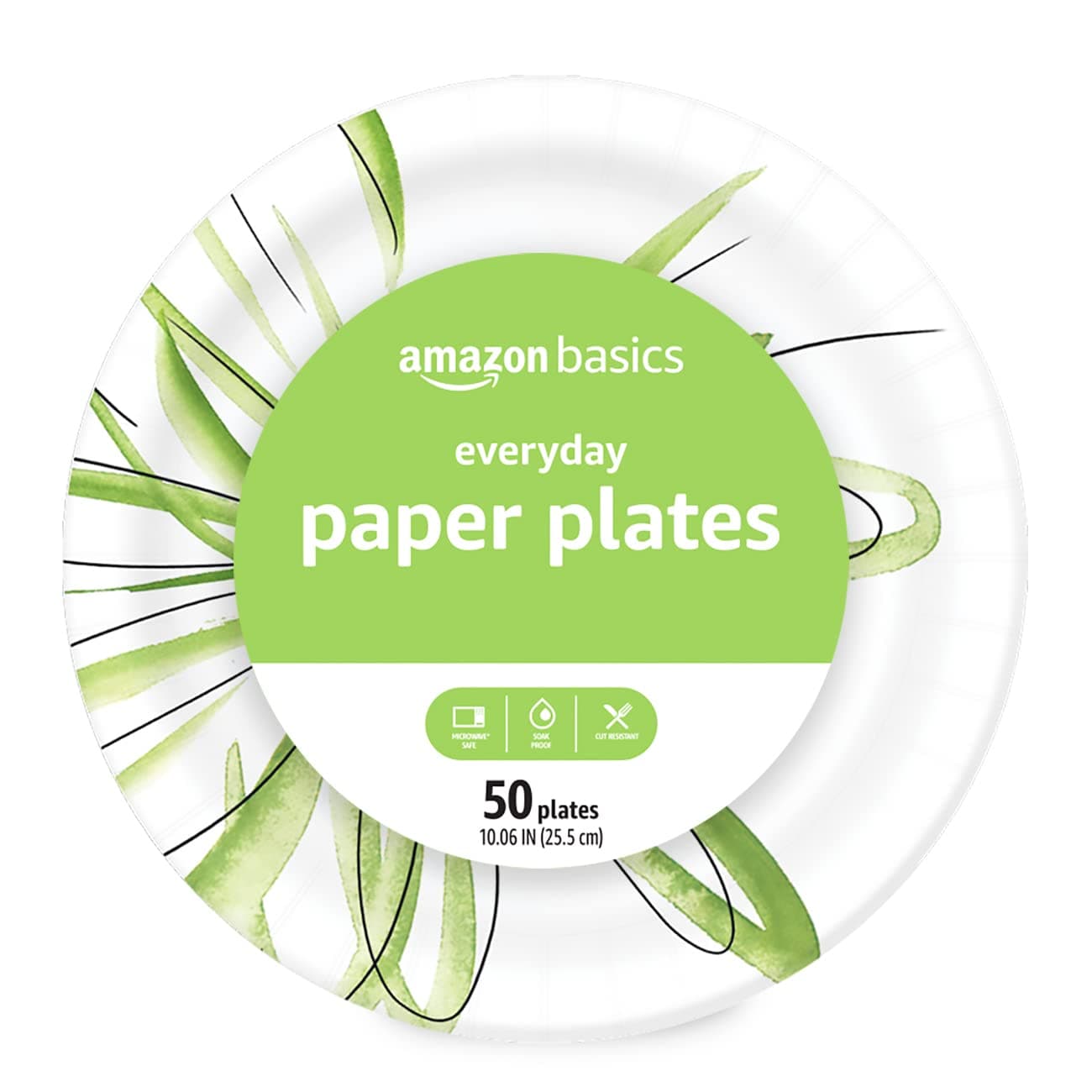Everyday Disposable Paper Plates, 10 Inch, Microwave-Safe, Cut Resistant, Soak-Proof, 50 Count