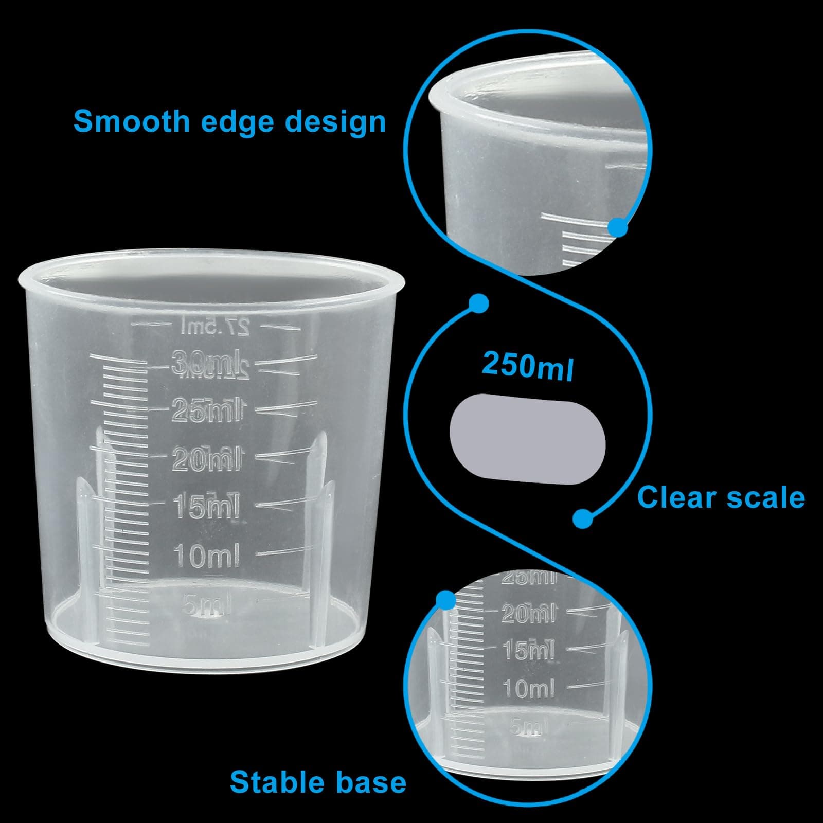 Waziaqoc 30ml/1.02oz Plastic Graduated Beaker (6 Pack), Transparent PP Measuring Cup Mixing Cup for Kitchen Lab