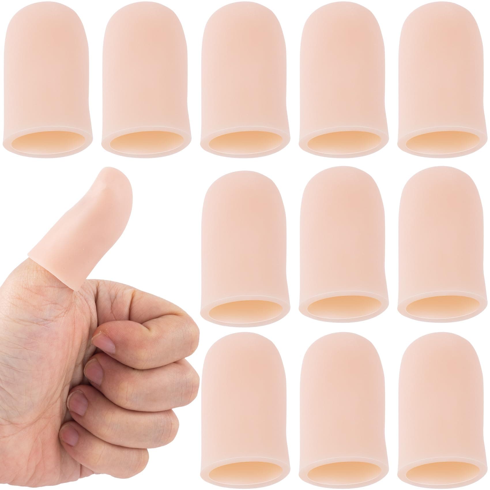 PAGOW 10pcs Gel Finger Cots/Covers, Silicone Finger Protector Support, Finger Caps Finger Sleeves Thumb Protector for Finger Cracking Trigger Finger Arthritis Pain Relief (Beige, Short)