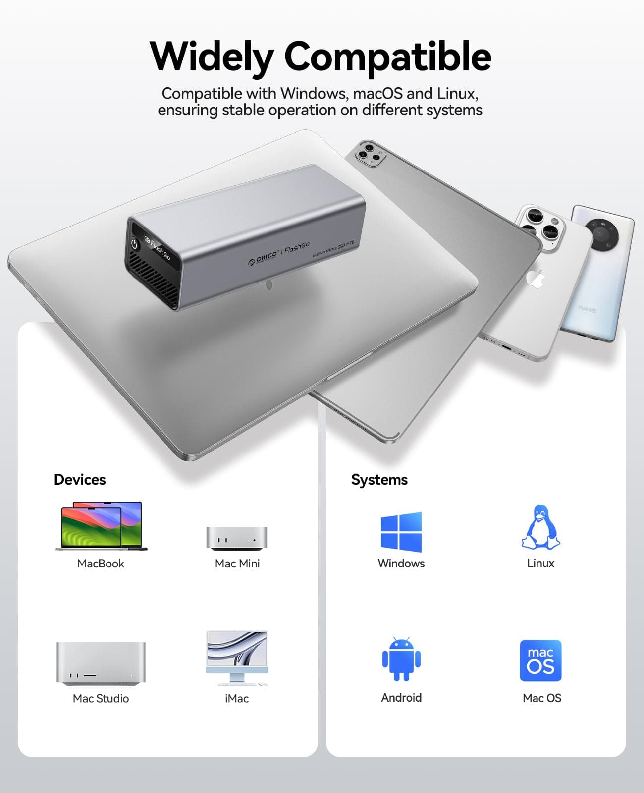 ORICO FlashGo 16TB External SSD Up to 1600MB/s, USB-C (10Gbps) External Solid State Drive, Aluminum Alloy & Built-in Fan Design for Mac mini MacBook Video Eediting - FG04