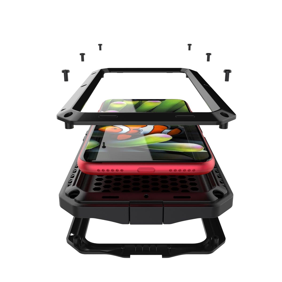 Amever Aluminum Metal Case with Silicone Frame - Water Resistant Shockproof Heavy Duty Tempered Glass Screen Protector Dual Layer Protective Case for iPhone Xs Max - Black