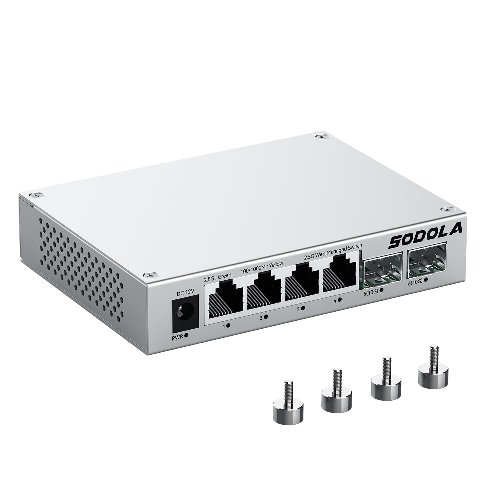 SODOLA 6 Port 2.5Gb Web Managed Switch, 4 x 2.5G Base-T Ports & 2 x 10G SFP+, Aluminum Cooling & Magnetic Mounting, Multi-Gigabit Network Switch for Homelab & Professional Networks, LACP/QoS/VLAN/IGMP