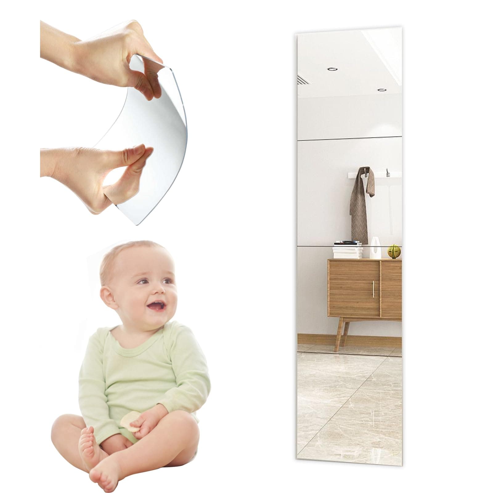 AilelanMirror Tiles Self Adhesive, 4 Pack Acrylic Wall Mirror Stickers 30x30cm, Self Adhesive Mirror Wall Stickers, Frameless Wall Mirrors for Bedrooms, Bathroom, Living Room, Hallway Decoration