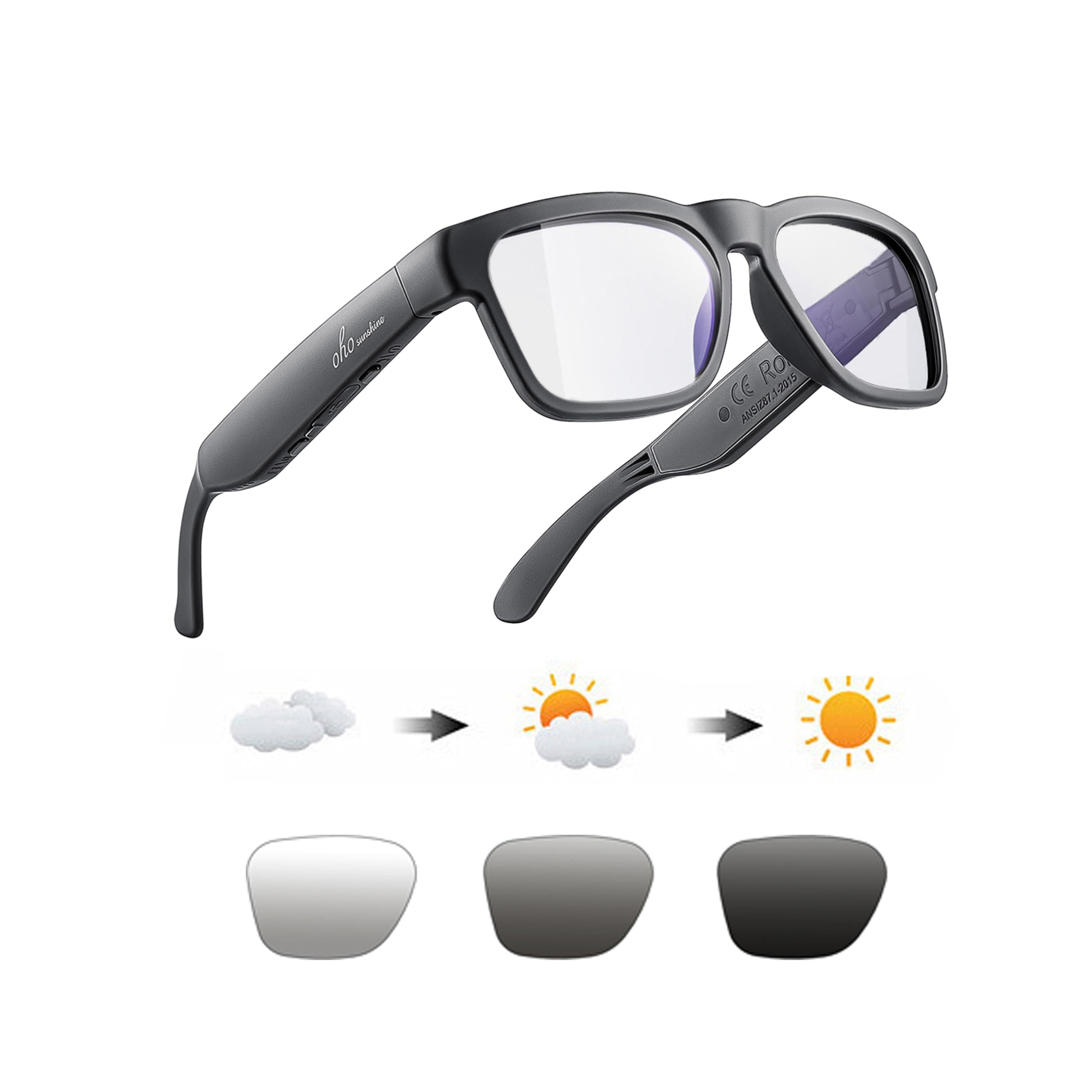 OhO sunshine Bluetooth Glasses: Voice Control and Open Ear Style Smart Glasses to Listen Music & Calls, UV400 Protection Lens