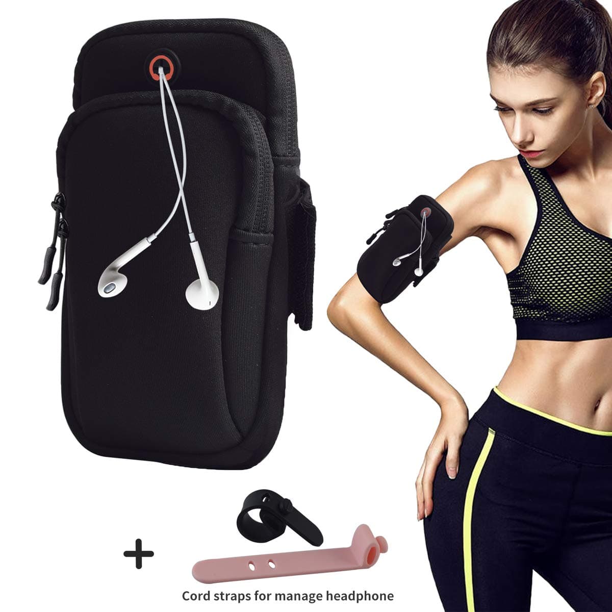 August Sport Running Arm Bag Holder for iPhone 7 6Plus 5 Samsung S8 7,Double Pouch Armband Phone Holder for Running Walking Hiking Biking Gym