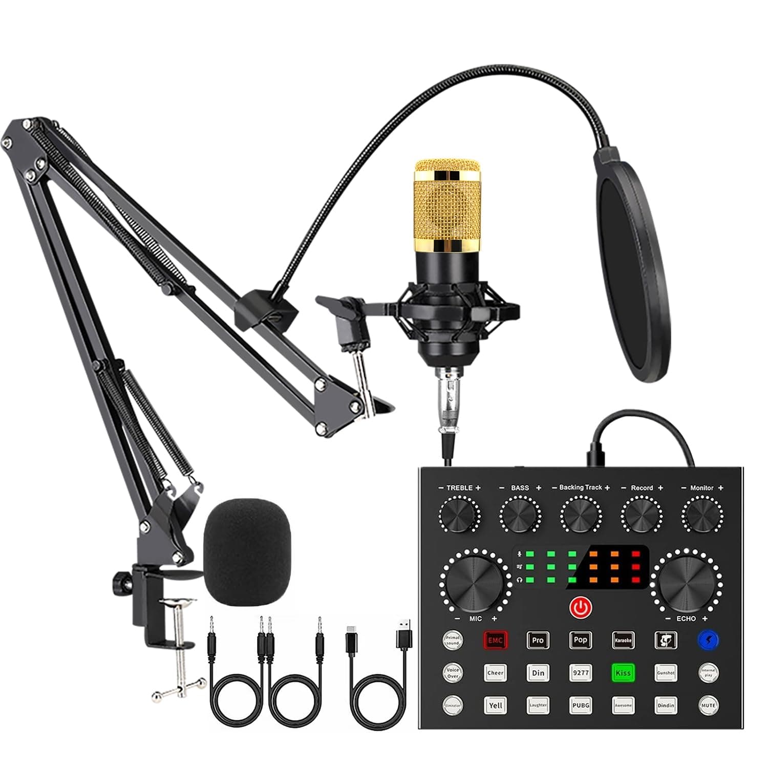 Siborie Podcast Equipment Bundle With Audio Interface,V8S Voice Changer, Condenser Karaoke Microphone, Mic Stand And Pop Filter,Podcast Starter Kit Dj Mixer For Live