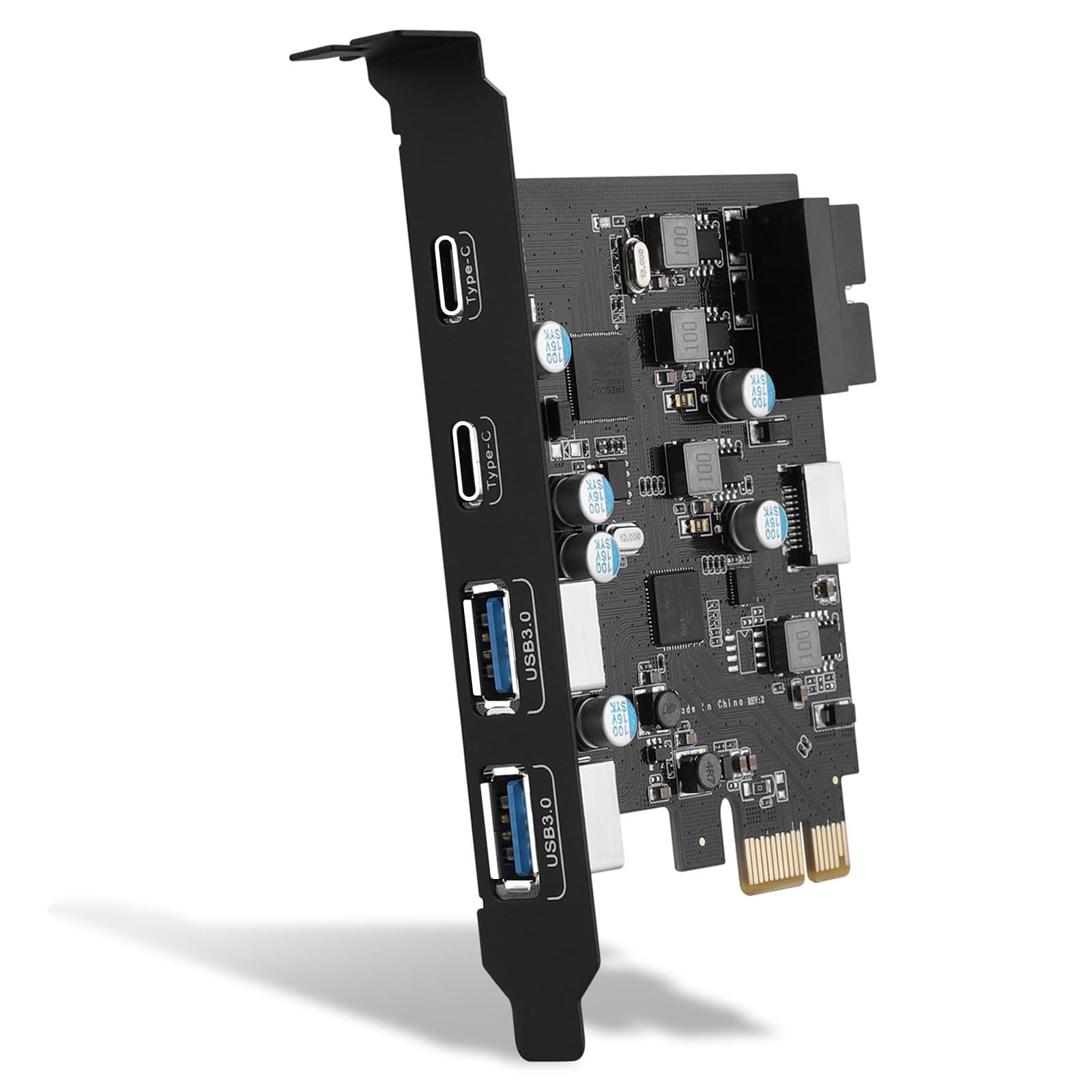 6-Ports USB PCIe Card PCI Express to Type C(2),USB Type-A(2) Expansion Card with Internal 19 Pin Connector/Type E(A-Key) Front Panel Adapter for Desktop PC Support Window and Linux Mac OS