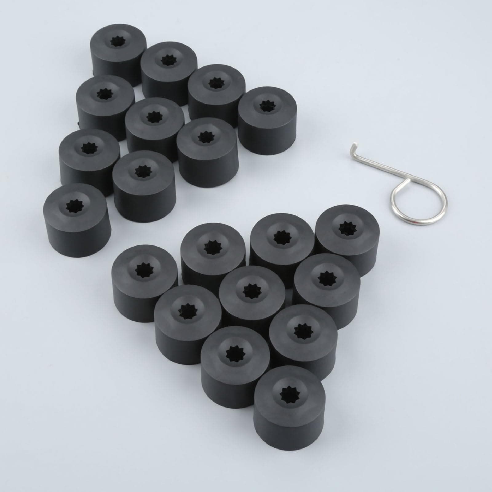 DERCLIVE 20pcs 17mm Plastic Wheel Bolt Nut Cover Caps with Removal Tool for Jetta Golf Black