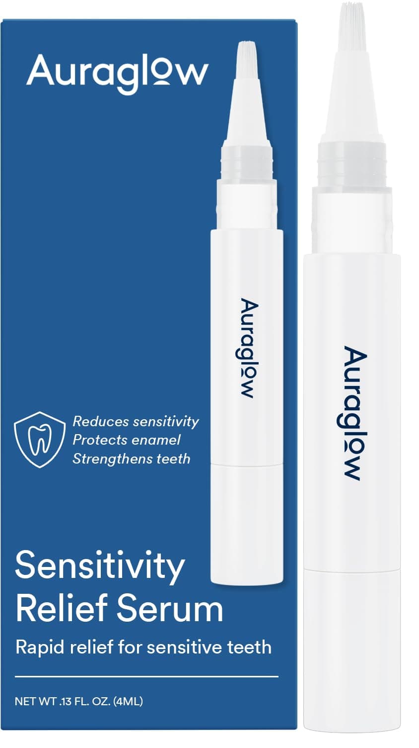 Auraglow Sensitive Teeth Relief Serum Gel, Reduces Tooth Sensitivity with Potassium Nitrate and Nano Hydroxyapatite, Remineralization Gel, Strengthens Teeth & Protects Enamel, 40+ Treatments, 4ml