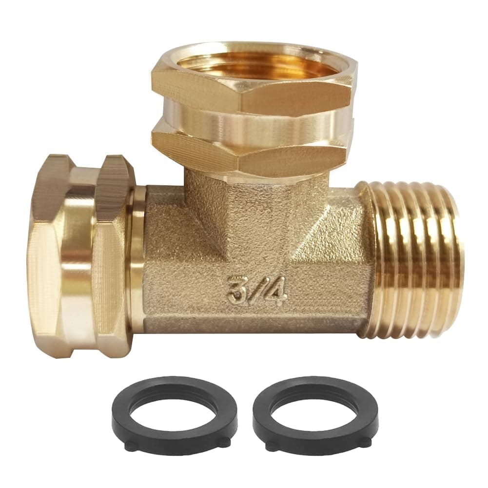 Joywayus 3/4 GHT Threaded Brass Swivel Pipe Fitting Tee T 3-way 3/4" GHT Female × 3/4" GHT Female × 3/4" GHT Male Adapter