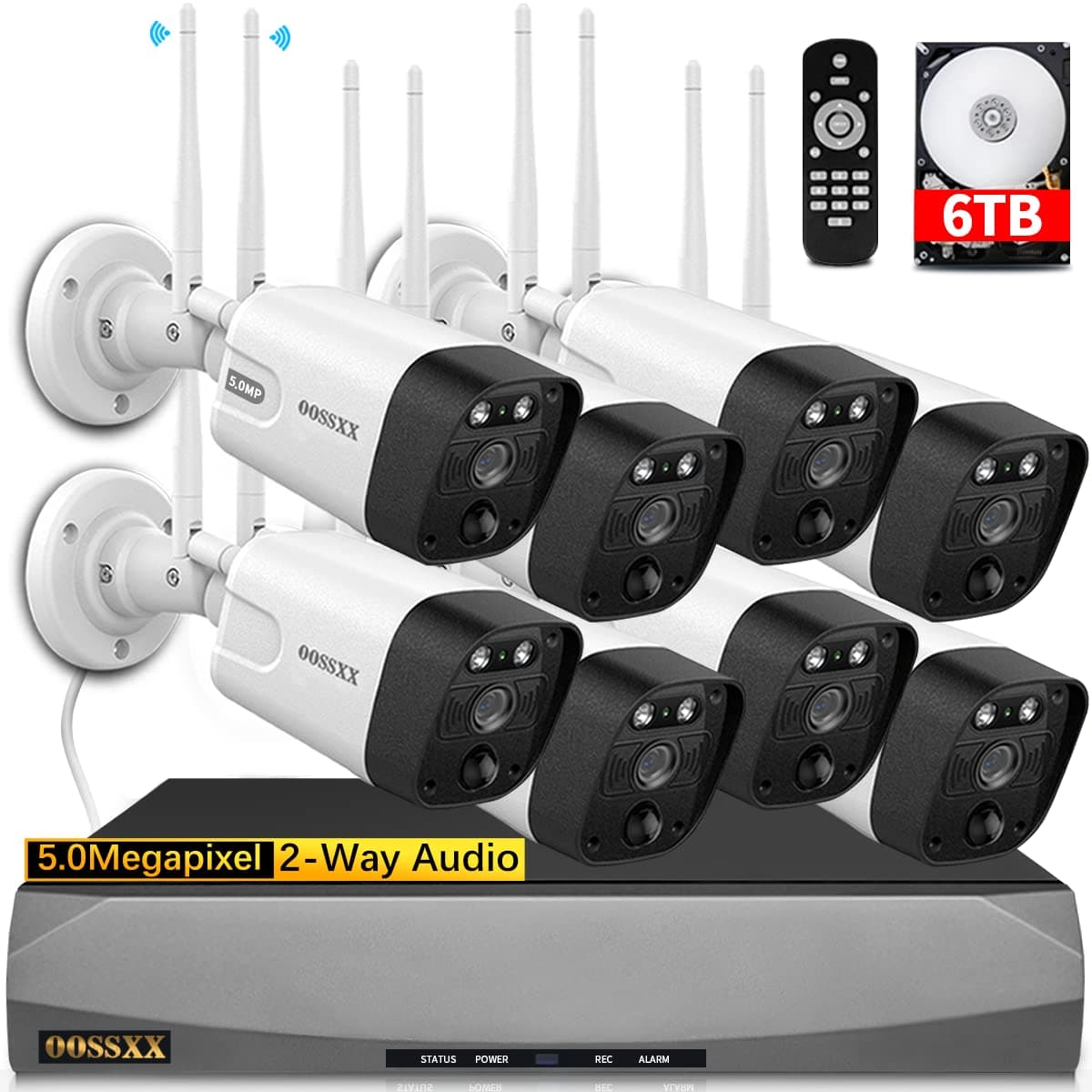 90 Days Storage 2-Way Audio & 130° Ultra Wide-Angle 5.5MP 2 Antennas Outdoor Security Wireless Camera System WiFi Cameras Video Surveillance