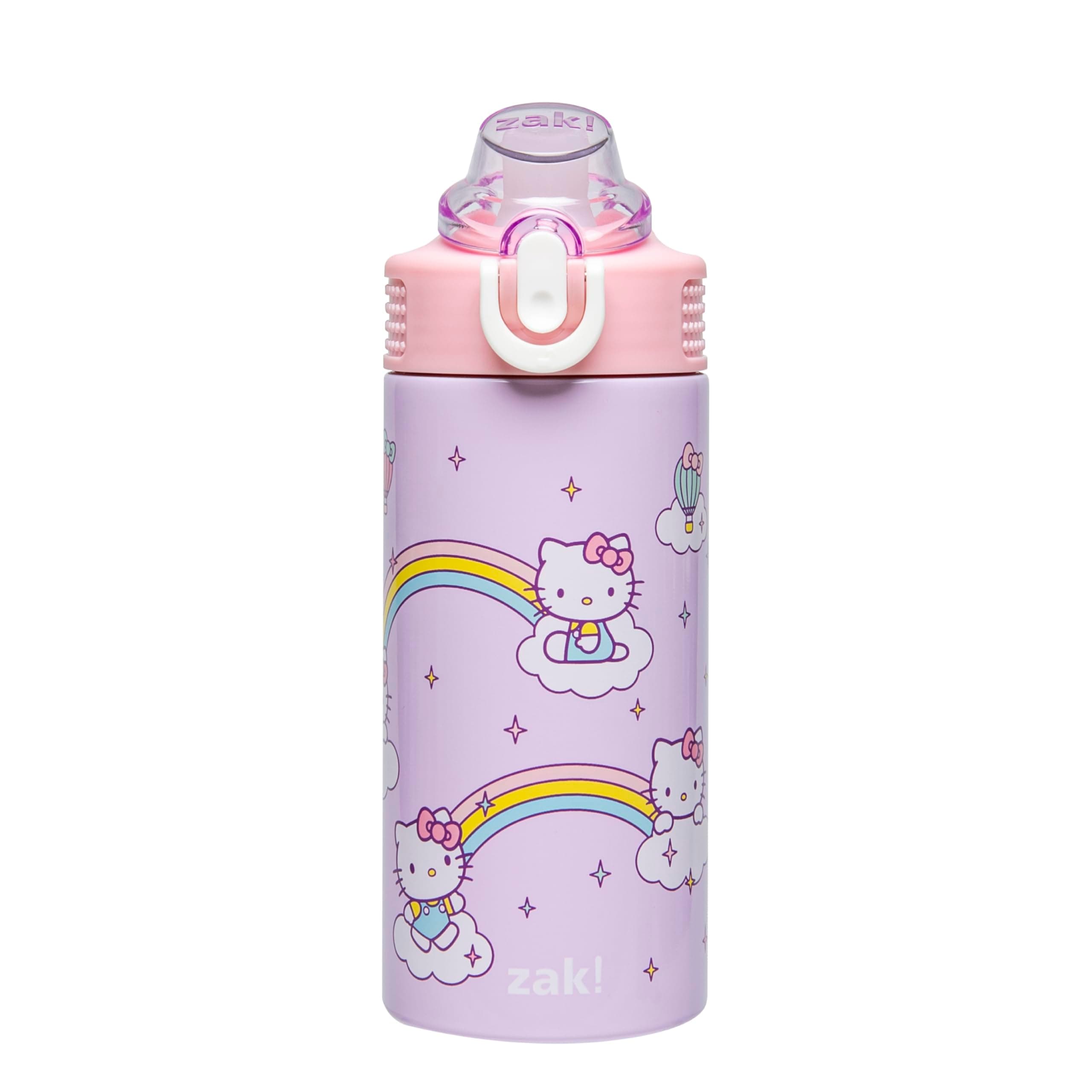 Zak Designs Sanrio Sage Kids Water Bottle For School or Travel, 14oz Stainless Steel Water Bottle With Straw, Handle, and Leak-Proof, Pop-Up Spout Cover (Hello Kitty)