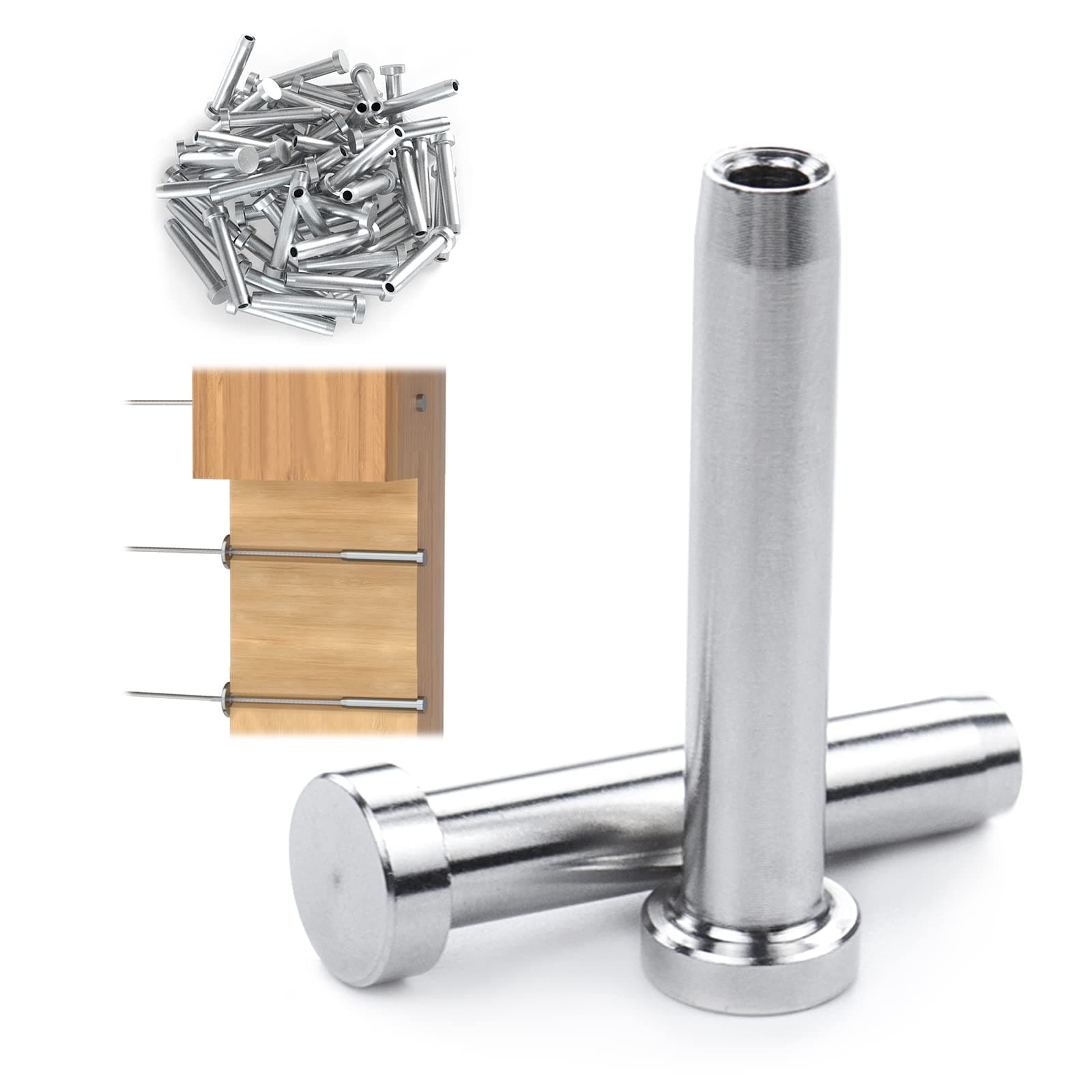 Muzata 60 Pack 1/8" Invisible Cable Railing Stemball Swage Dead End Terminal for Wood Post T316 Stainless Steel Deck Cable Railing Kit Hardware End Fitting CR24