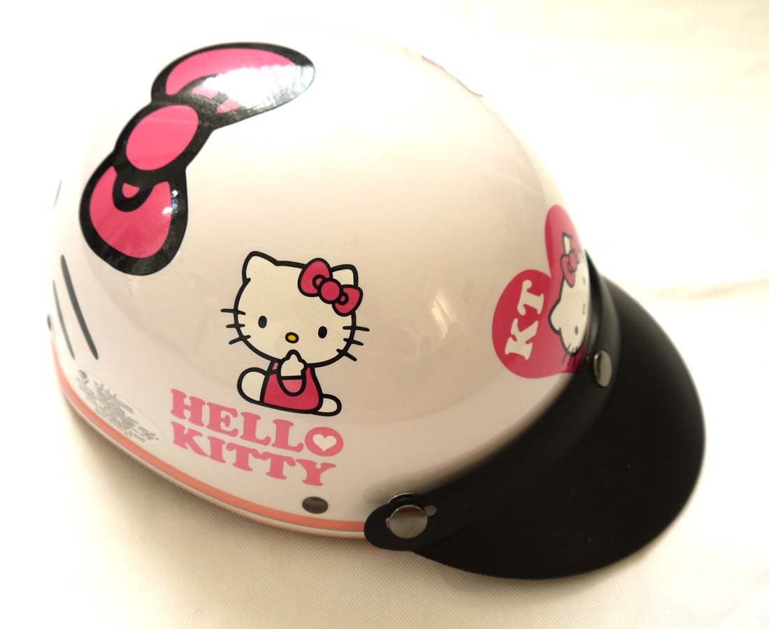 Medium Hello Kitty Motorcycle Bicycle Bike 3/4 Helmet Retro Face White Sanrio