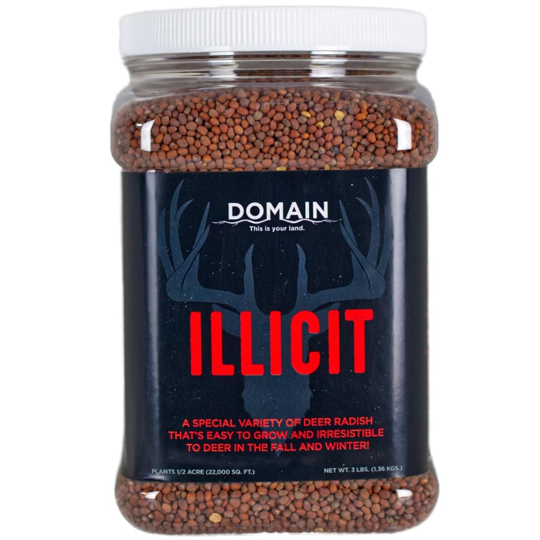 Domain Outdoor Illicit Food Plot Seed, 1/2 Acre, Perfect Seed for Spring, Summer or Fall, Fast Growing Variety of Deer Radish, Leafy Greens, Sugar-Filled Tap Root, Up to 8 Tons of Forage Per Acre