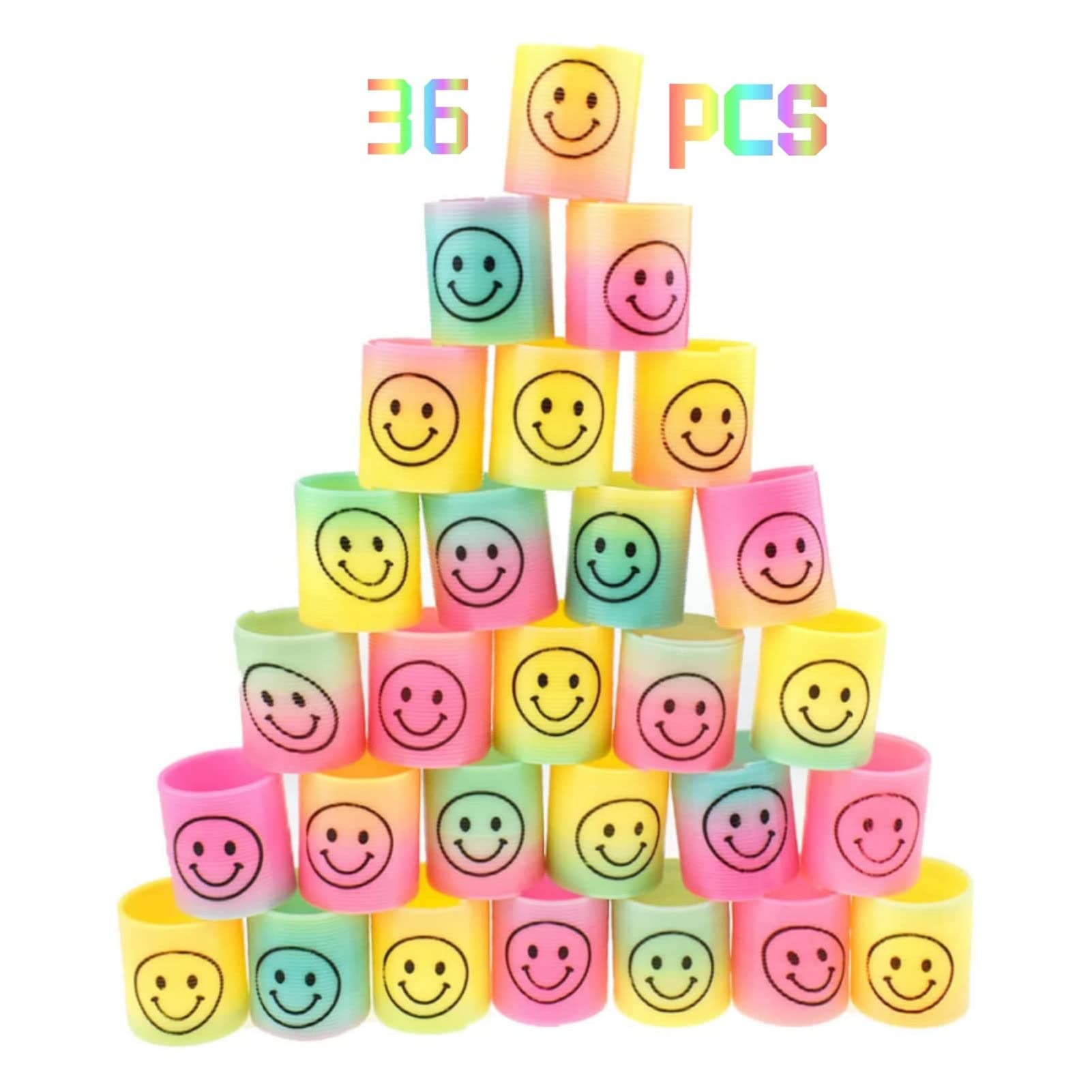 TAME Coil Spring Toy, 36 Pack Rainbow Smiley Face Springs Slinky Pinata Party Loot Bag Fillers Toy, Birthday Giveaways For Kids Bulk Mini Toys Pinata Goody Bag