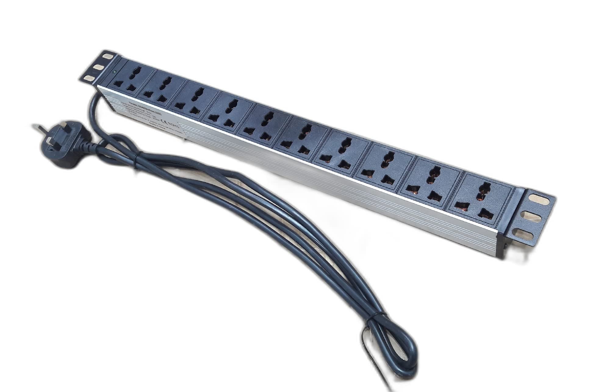 XForm PDU 10 WAY - 1U rack-mounted 10-unit 13A Multi Plug PDU Power Strip Network Cabinet Rack Socket Silver Color Standard Outlet Switch Supply Power Distribution aluminum (10-Outlet)