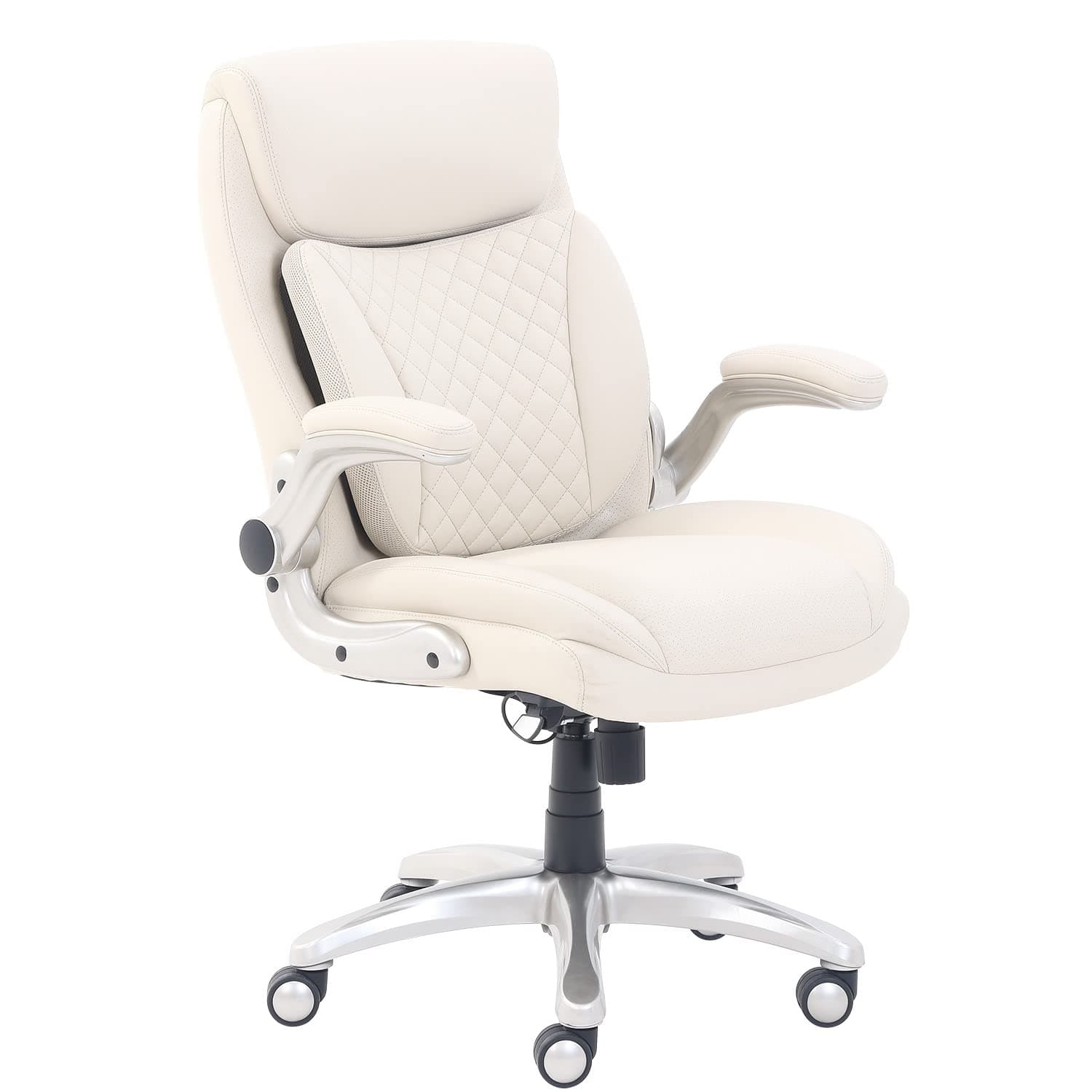 Amazon Basics Ergonomic Executive Office Desk Chair with Lumbar Support, Flip-up Armrests, Adjustable Height, Cream Leather