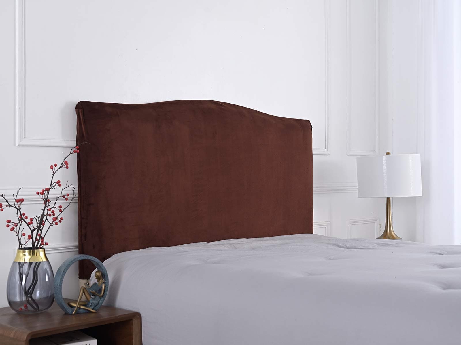 Bed Headboard Cover Velvet Headboard Slipcovers Stretch Headboard Protector Headboard Cover for single double king size beds Dark brown