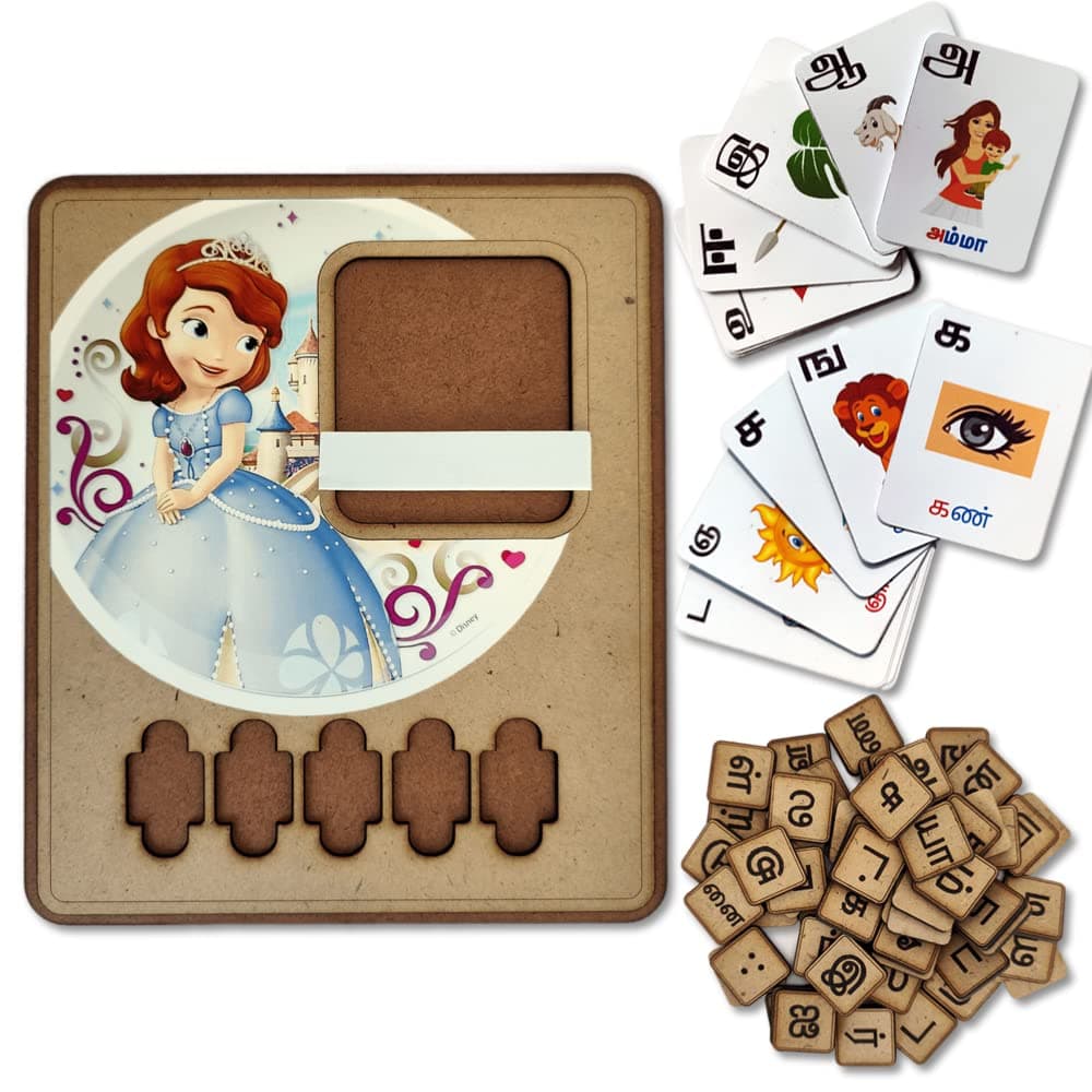 Spell & Learn Set for Kids Learning Tamil Word Game with Flash Cards | Plain MDF |Gift for Kids Age 3+ Years (Design 1)