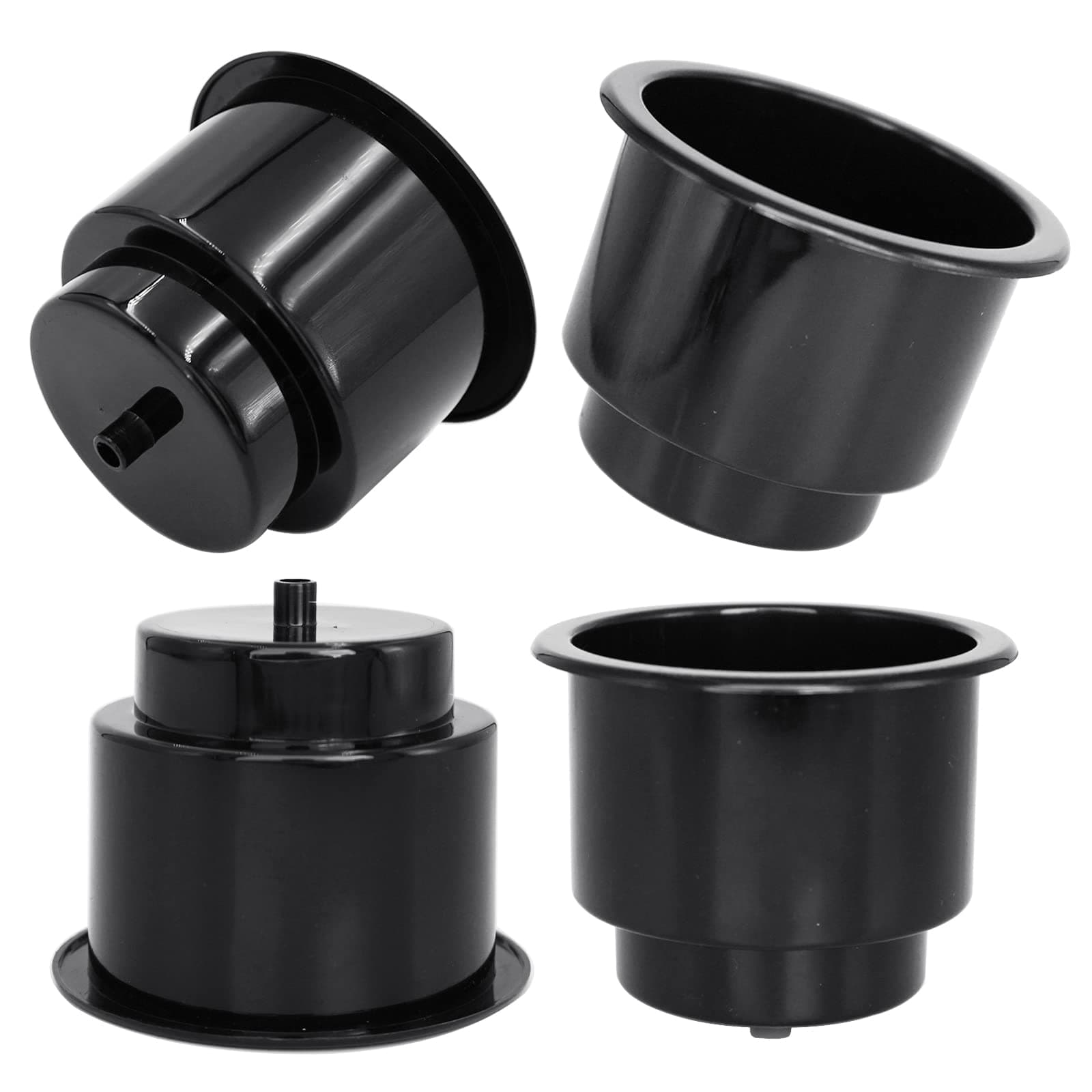 Yuanhe Black Plastic Cup Drink Holder Insert with Drain for Marine Boat RV Camper, 4PCS