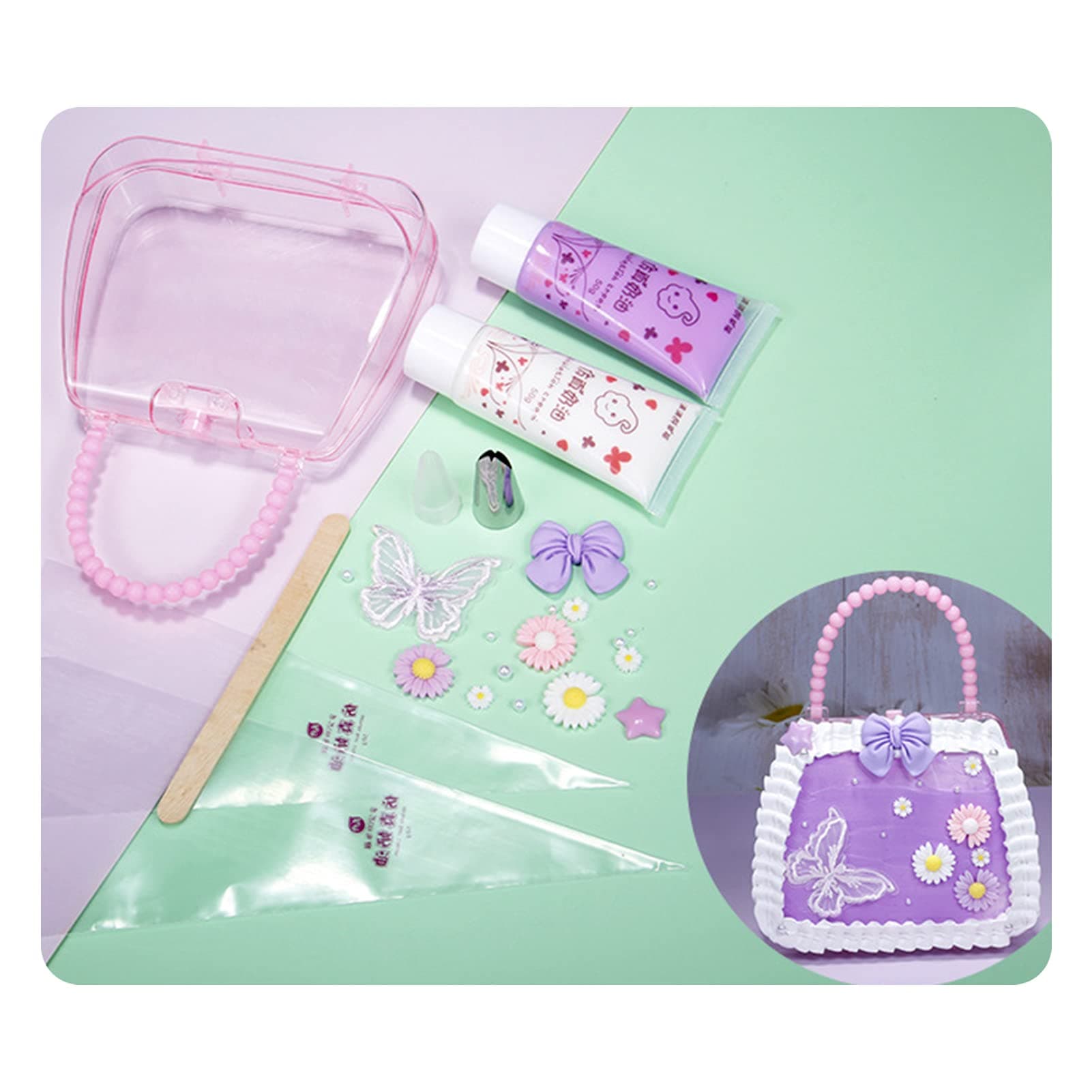 DIY Cream Glue Handbag Material Package, Children's Creative Self-Made Cosmetic Bag Set, Simulation Fake Cream Glue, Decoding Cream, Handmade Butterfly Flower
