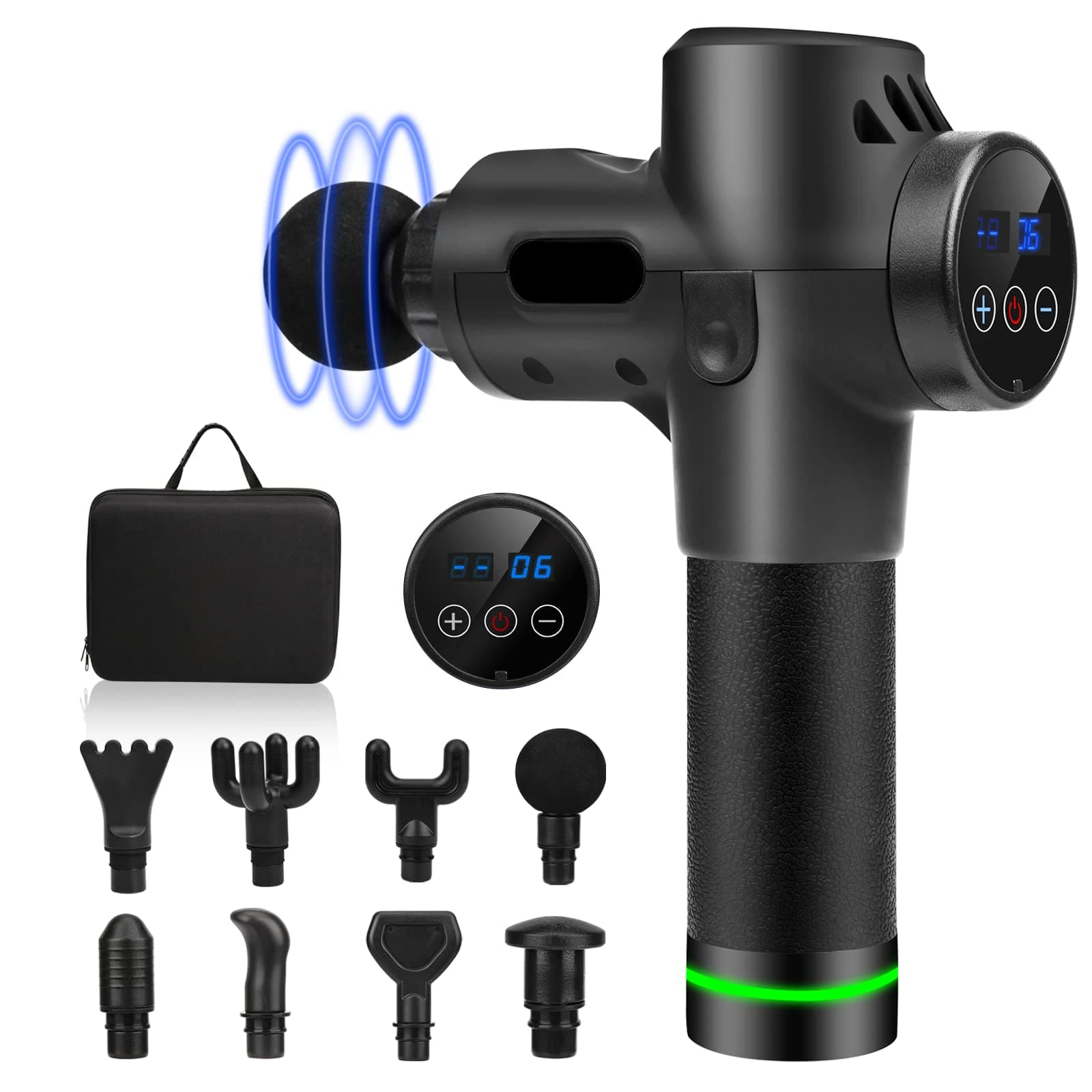 Massage Gun, Deep Tissue Percussion Muscle Massager with 20 Speeds, 8 Heads, LCD Display, Carrying Case, Super Quiet Handheld Electric Body Massager for Muscle Soreness Relief