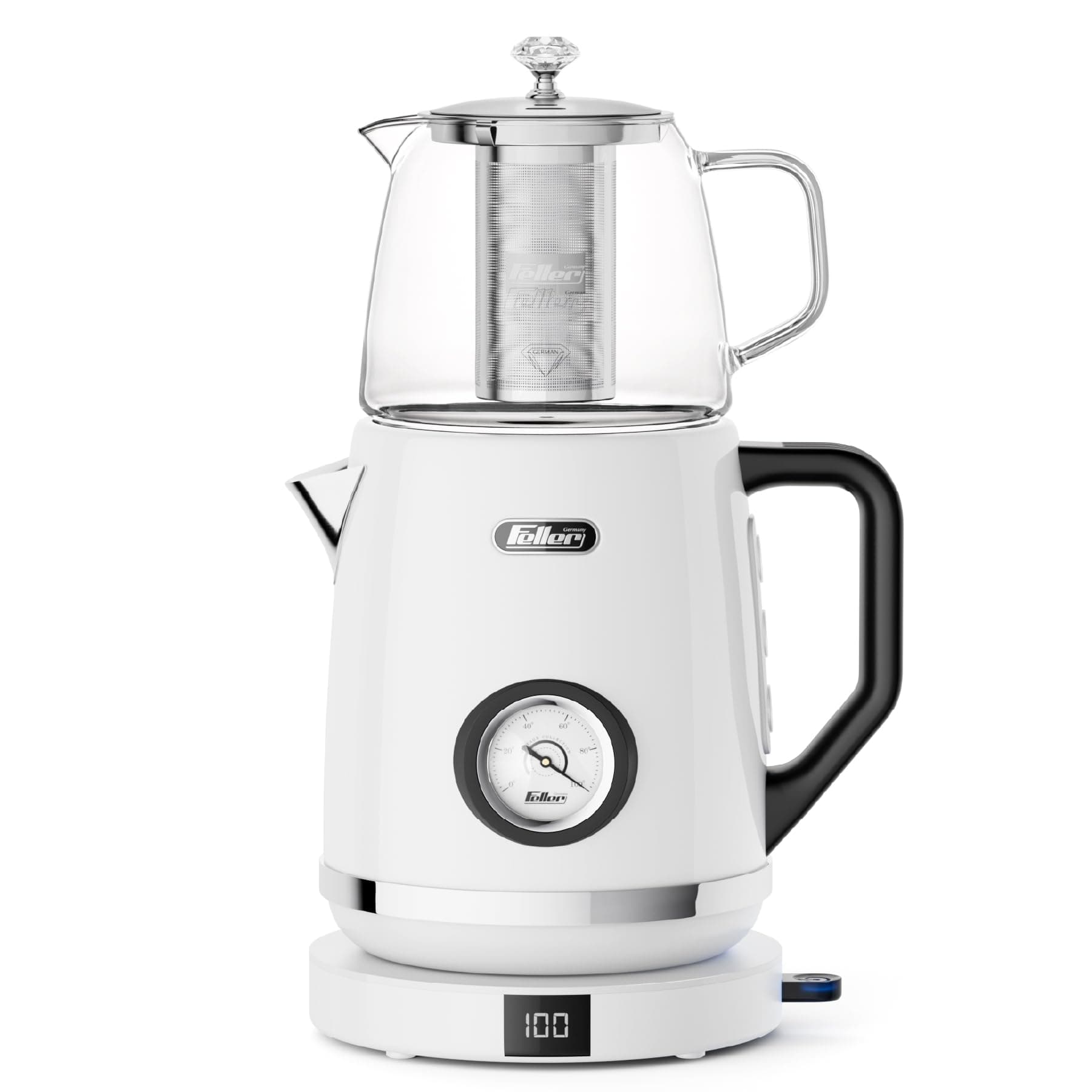 Germany 2200W 1.7L 2-in-1 Retro Style Tea Maker + Stainless Steel Kettle, Adjustable Touch Temp (40–100°C), LED Display, 2Y Guarantee TS290 UAE (White)