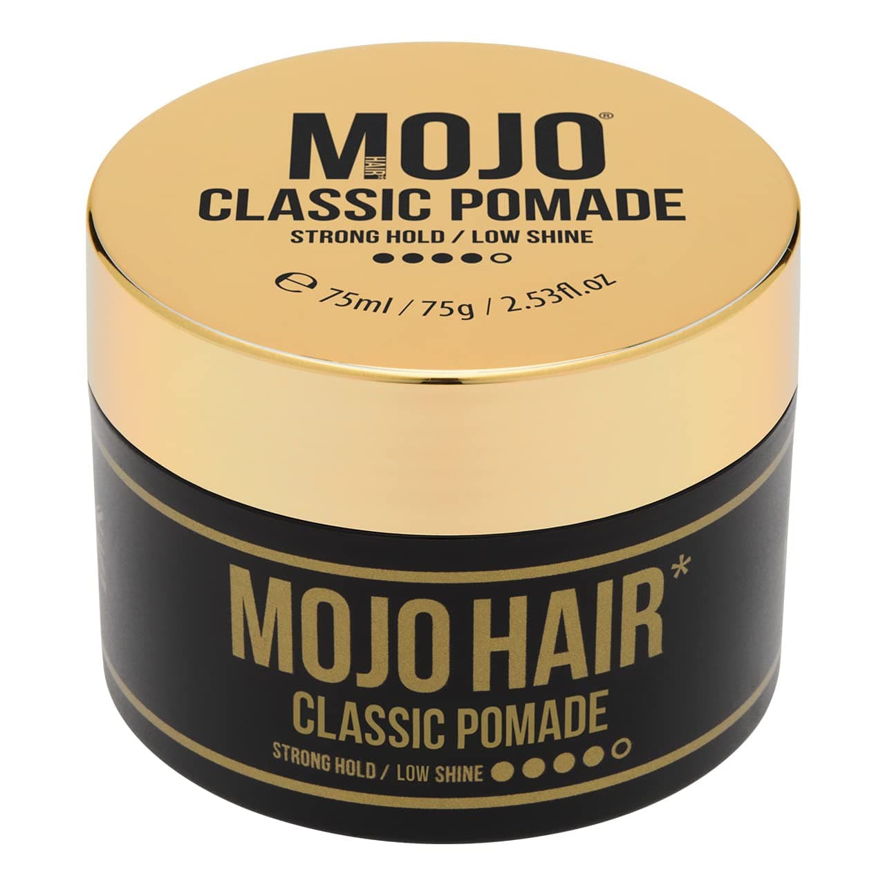 Mojo Hair Classic Pomade (water based) Strong Hold - Low Shine, For all hair types,Features luxury fragrance,Delivers all day hold, performance and style Washes out with ease 1x75ml/64g