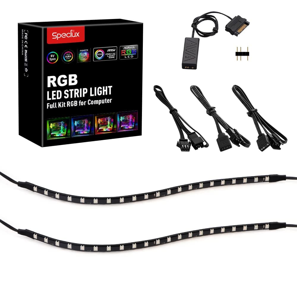 PC Addressable RGB LED Strip Lights Kit - Magnetic PC Case Lighting, 2PCS 42LEDs ARGB Strip for 5V 3pin RGB Header Motherboard Asus Aura, Asrock RGB Led, Gigabyte RGB Fusion, MSI Mystic Light