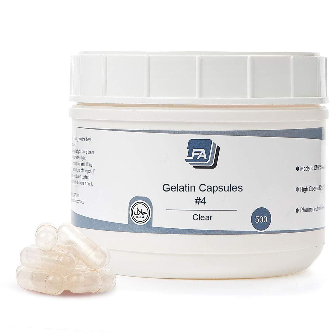 LFA Tablet Presses Empty Gelatin Capsules Size 4 - Clear Fillable Beef Gel Caps for DIY Powder Supplement Pills - Halal - Fits Cap Machine - 500 Count