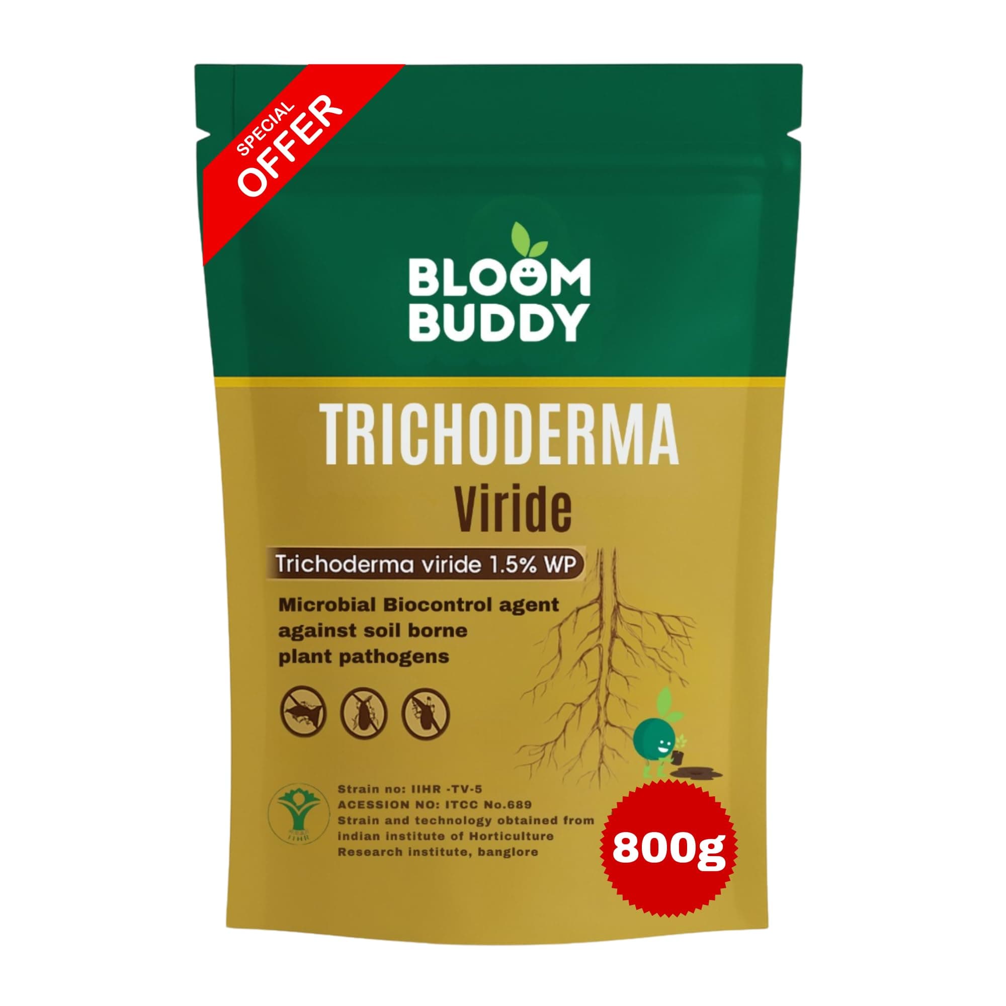 BloomBuddy Trichoderma Powder – 800g, 2×10⁸ CFU/g | Bio-Fungicide Soil Booster for Root Rot, Wilt & Nematode Protection | Promotes Nutrient Absorption & Plant Immunity