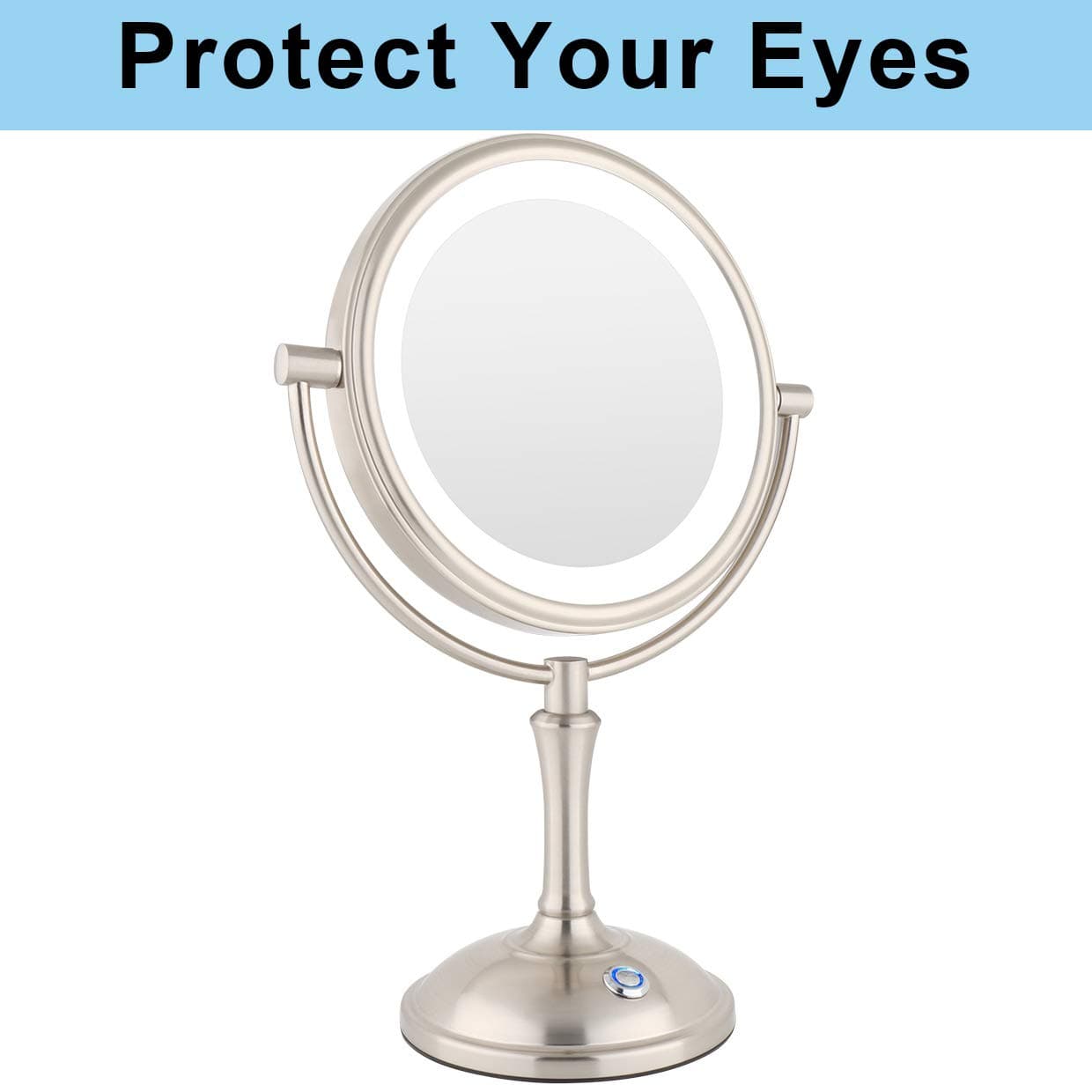 AmnoAmno LED Makeup Mirror-10x Magnifying,7.8" Double Sided Lighted Vanity Makeup Mirror with Stand, Touch Button Adjustable Light,USB,AC Adapter or Battery Operated-Cord or Cordless (7.8 Inch)