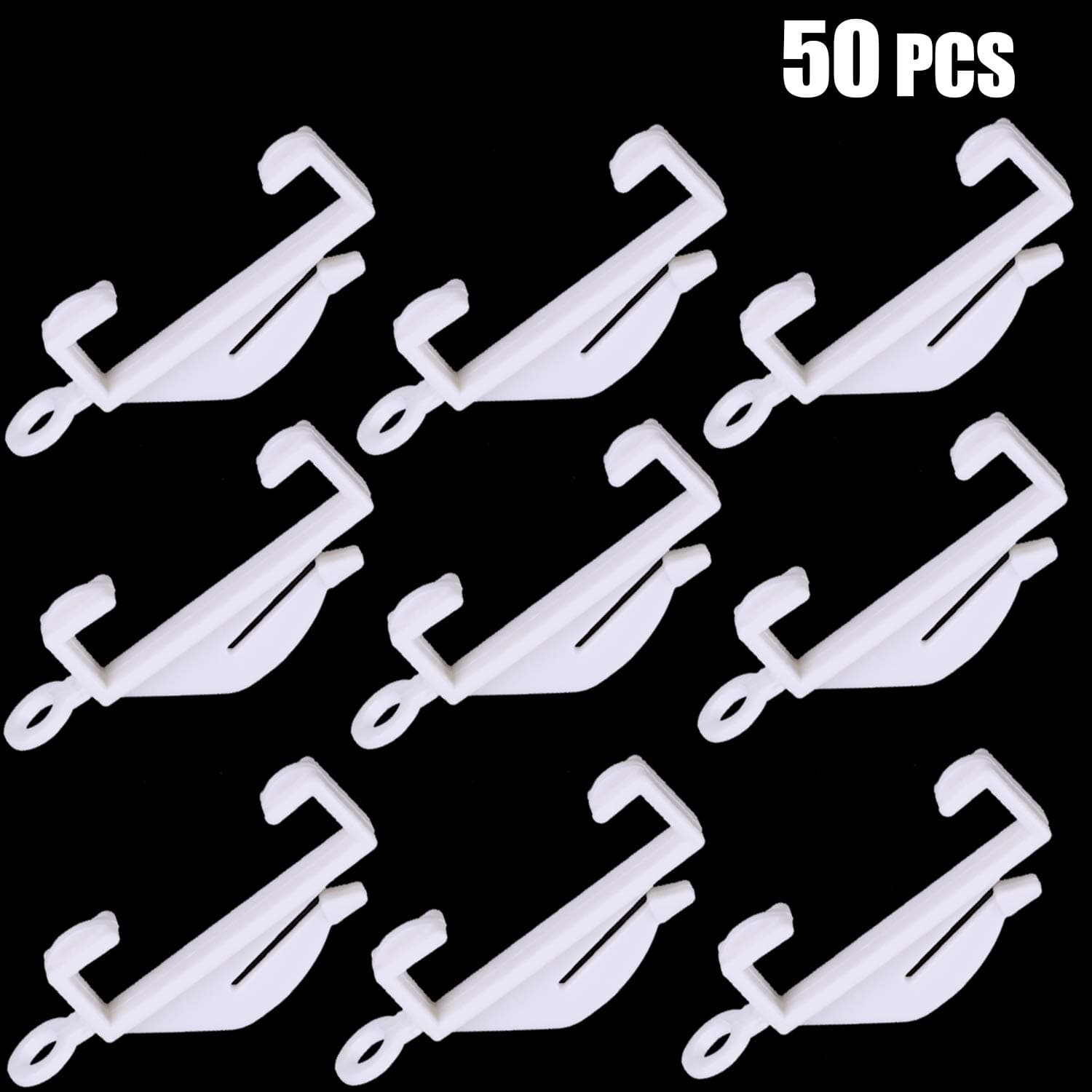 50pcs Plastic White Curtain Hooks, Curtain Rail Glider for Window, Door and Shower