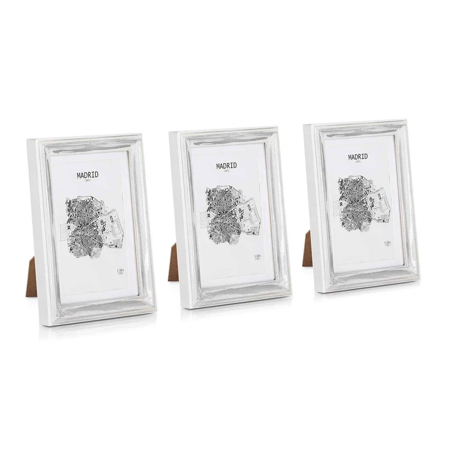 – Solid Wood Shabby Chic Photo Frame 5x7 inch Frame Glass Front With Picture Mount for 6x4 inch Photo Pack of 3 Frames 2 Centimetre Edge Width Silver
