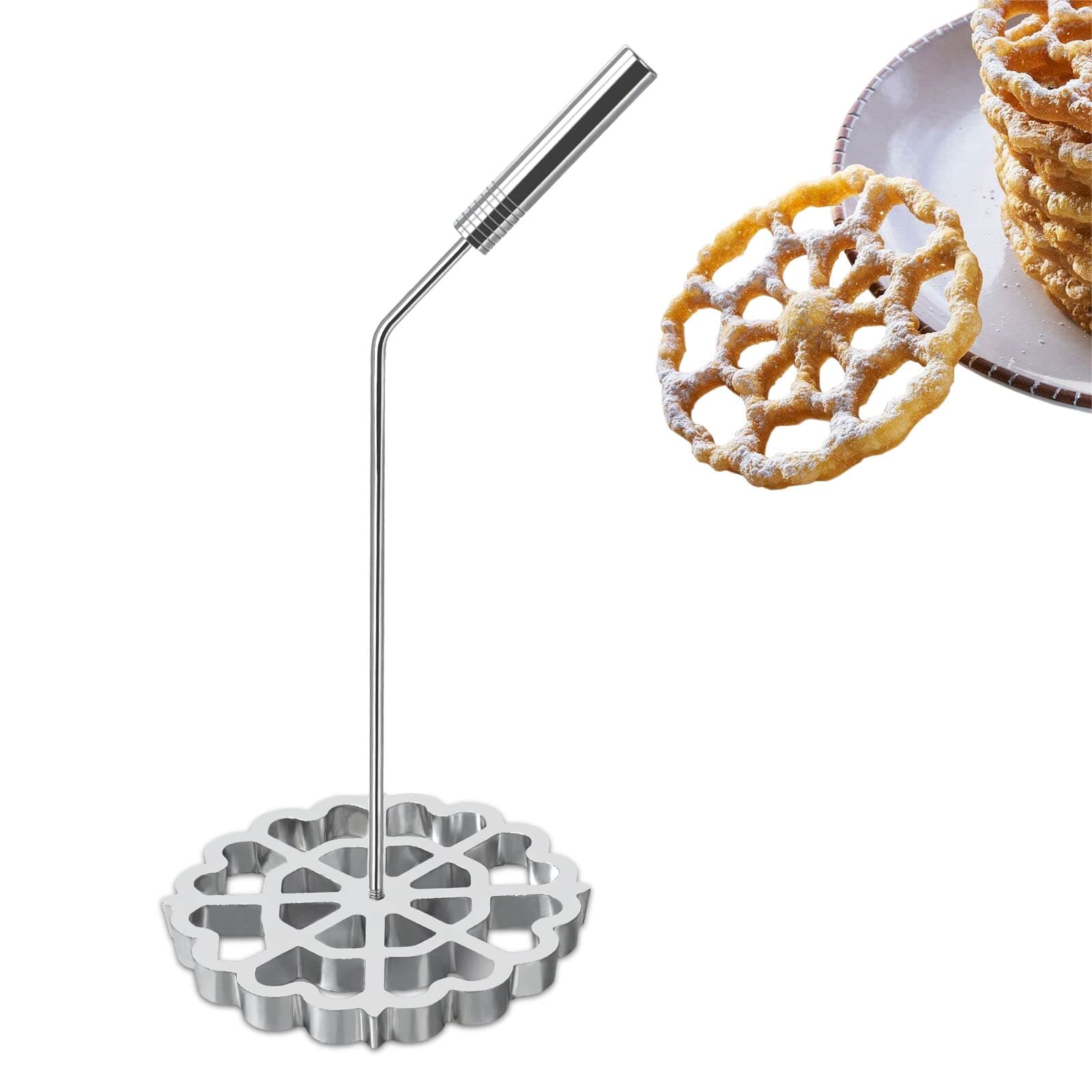 Bunuelos Handled Rosette Timber Iron Set Aluminum Waffle Mold with Handle Funnel Cake Ring Molde Para Buñuelos De Viento Maker Mexican Rosette Cookie Cutter Tool