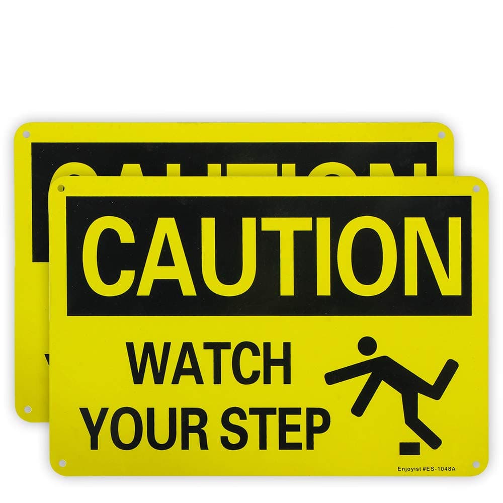 Enjoyist 2-Pack Caution Watch Your Step Sign, 10"x 7" .040 Rust Free Aluminum – Reflective, UV Protected and Weatherproof