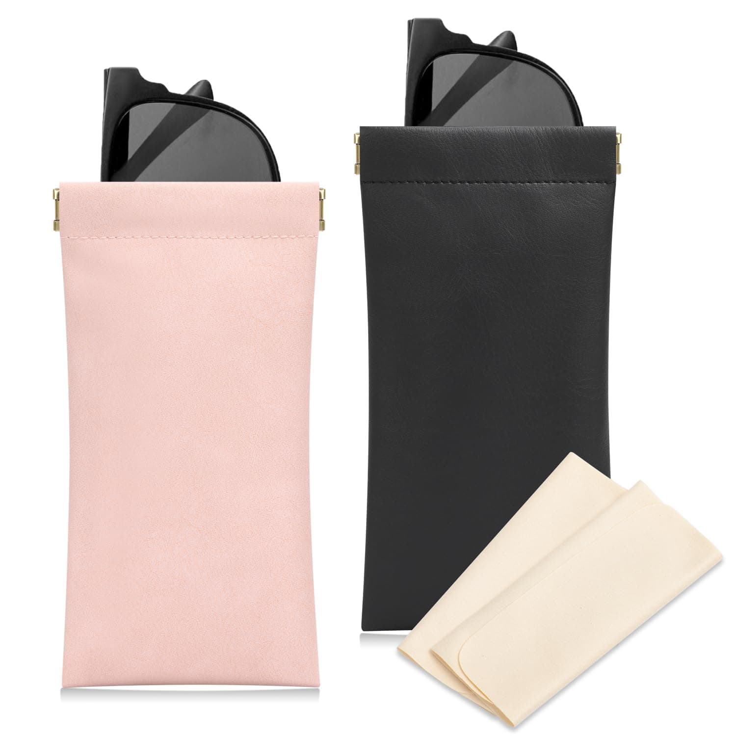 Sunglass Case, 2 Pcs Soft Eyeglass Cases for Women Portable Squeeze Top Leather Glasses Pouch