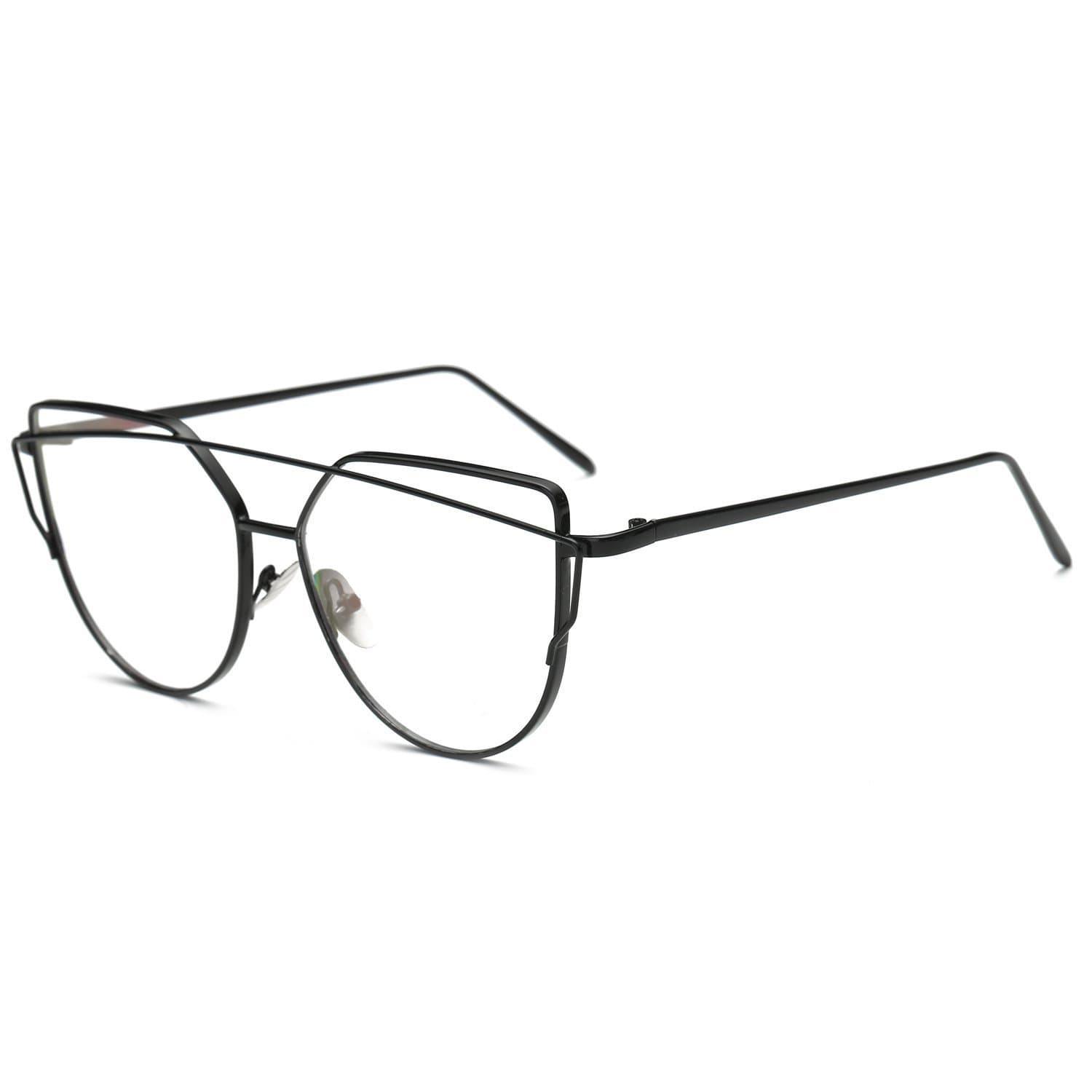 Cat Eye Sunglasses,Women's Black w Clear Lens Large Oversized Cute Glasses