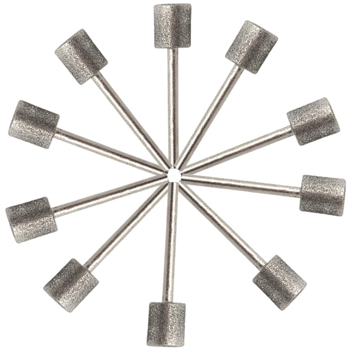NGe 10 Pcs 10mm Cylinder Head Diamond Coated Mounted Points Grinding Bit - 3mm Shank