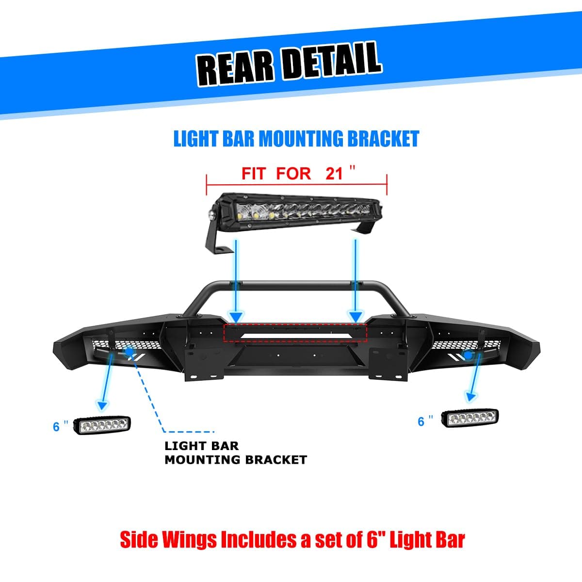 AUTOFREE Full-Width Front Bumper Fits for 2022-2024 Tundra, Modular Paintable Front Bumper & Side Wings & Round Tube Bull Bar w/LED Light Bar & Brackets, D-Ring Shackles, Park Distance Sensor Hole