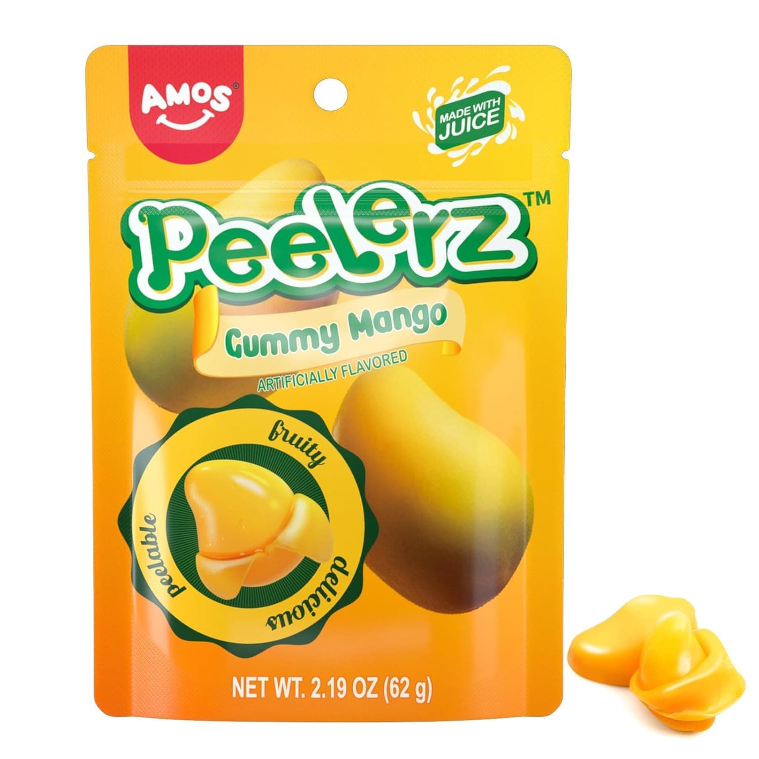 Amos Peelerz Mango Gummy Candy, Peeleble Gummy Mango Peeling Candy,Resealable 2.19oz Bag Candy (Pack of 3)