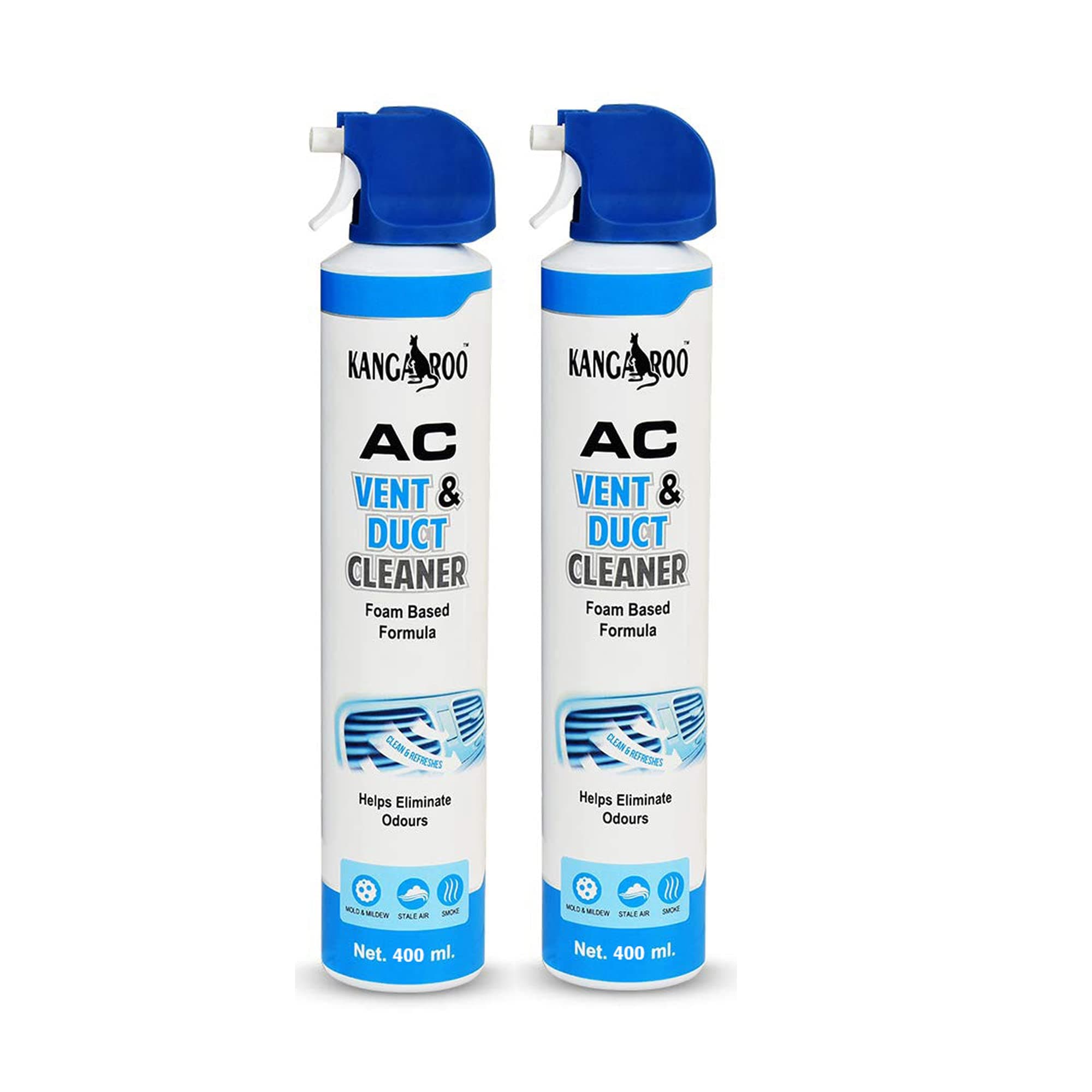 Kangaroo Car AC Vent & Duct Cleaner Odor Neutralizer Spray Form with Long Nosal Pipe for Effective Cleaning 400 ml - Pack of 2