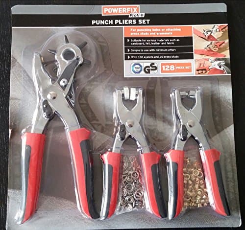 Professional Quality Punch Pliers Set With Press Studs, Grommets, 128 Piece Set (Revolving punch pliers, Eyelet punch pliers, Press stud pliers, 100 eyelets and 25 press studs) Suitable for Various Materials (Cardboard, felt, leather and fabric)