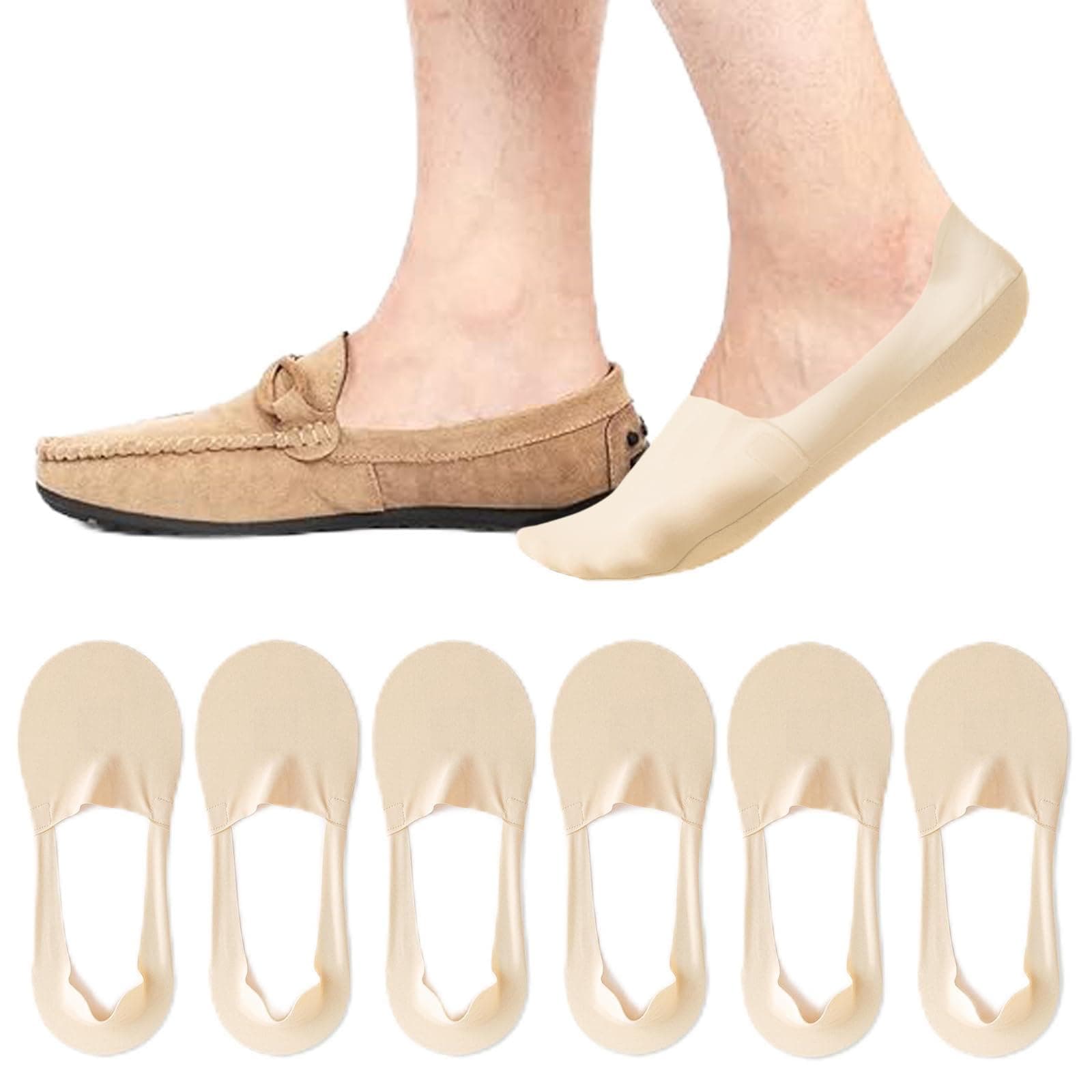 Men Thin No Show Socks for Loafer, Invisible Low Cut Liners No See Non Slip Sock 6 Pairs