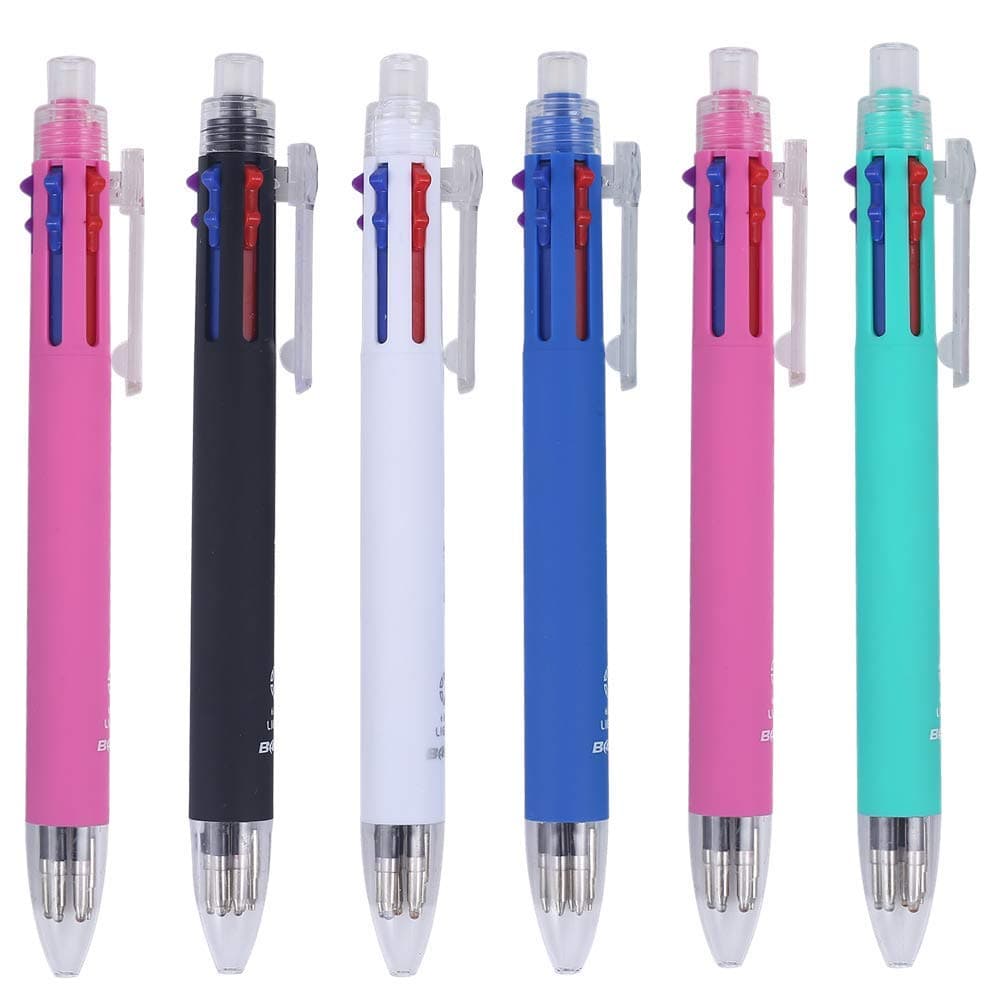 6 in 1 Multifunctional Pens 5 Color 0.7 mm Ballpoint Multi Pen and 0.5 mm Mechanical Pencil in One Pen, Pack of 6
