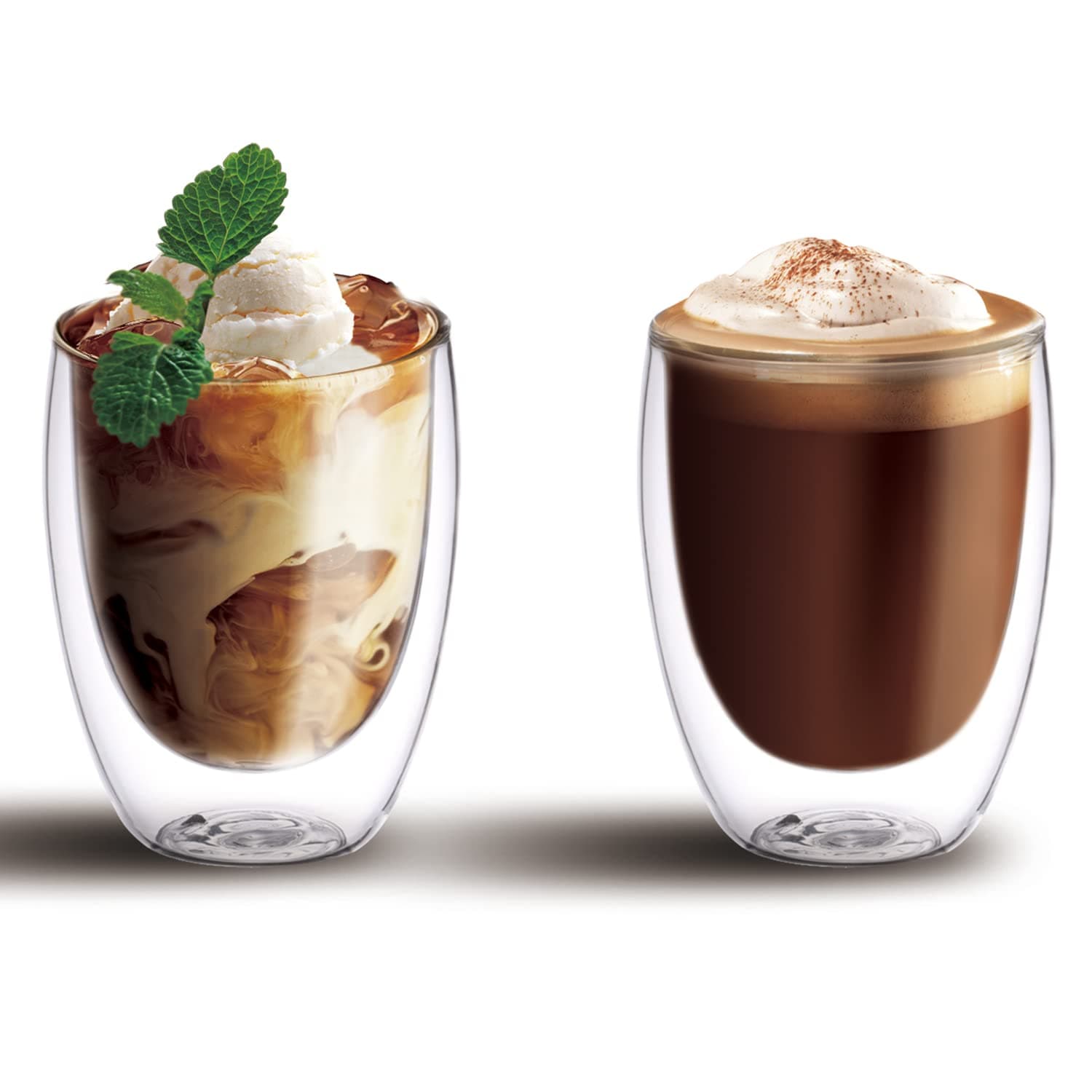 Cuisine Art 350ML Double Wall Glass Cup 2pcs Set Borosilicate Glass For Coffee, Tea, Whiskey, Cocktails & All Beverages - Minimalistic & Durable Double-Wall Drinking Mug GC-350-2