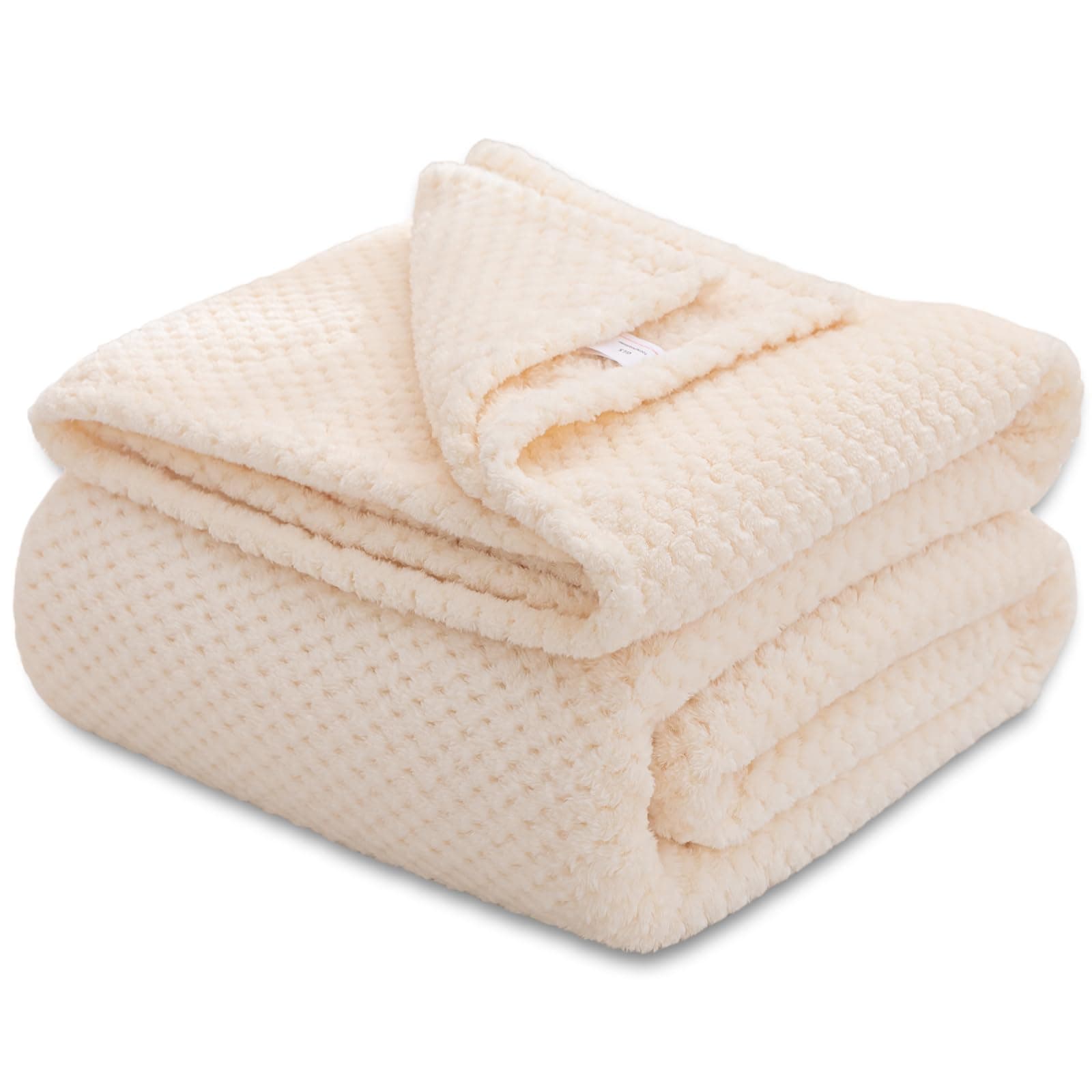 Luxury Throw Double Size Waffle Honey Comb Blanket Super Soft Lightweight Warm Cosy Fleece Throw for Couch Bedspread Travel Sofa (Cream, 150x200cm)