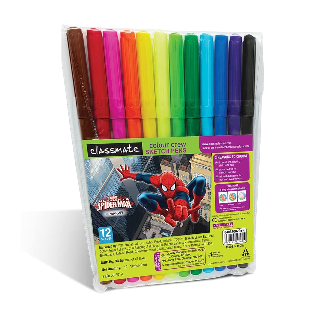 Classmate Colour Crew Sketch Pens - 12 Shades, Ink Multicolor